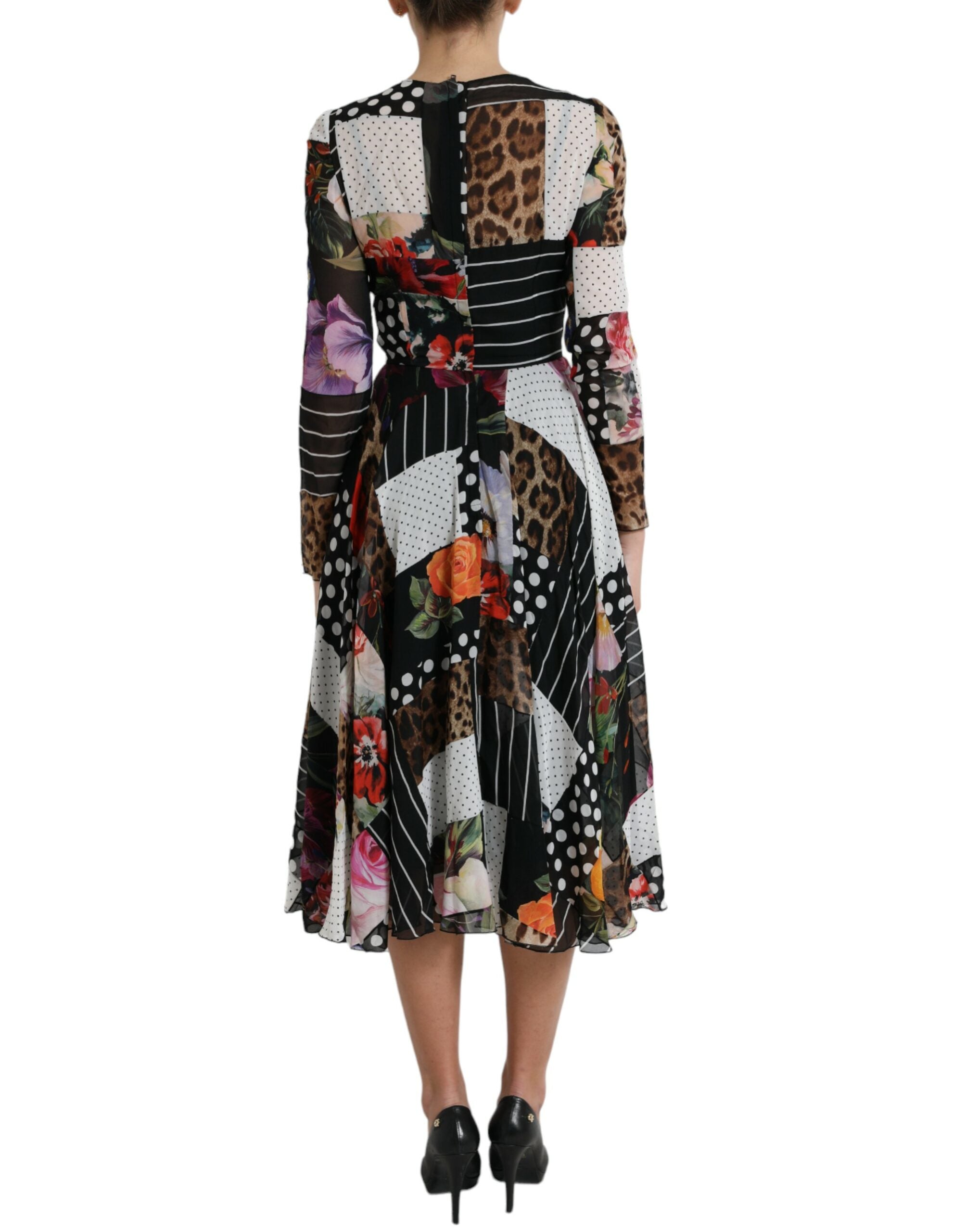 Dolce &amp; Gabbana Elegantes Patchwork-Midikleid aus Seide in A-Linie