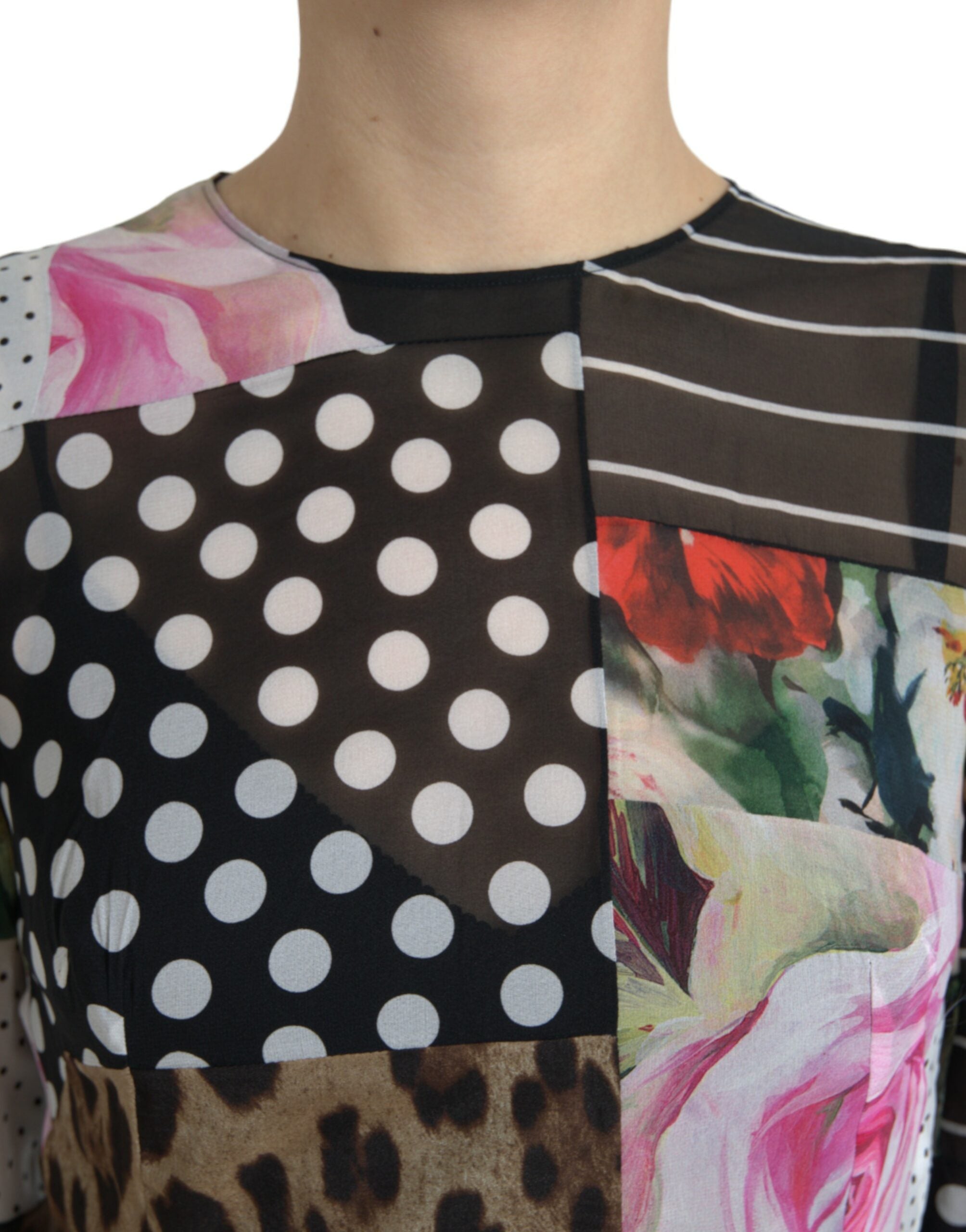 Dolce &amp; Gabbana Elegantes Patchwork-Midikleid aus Seide in A-Linie