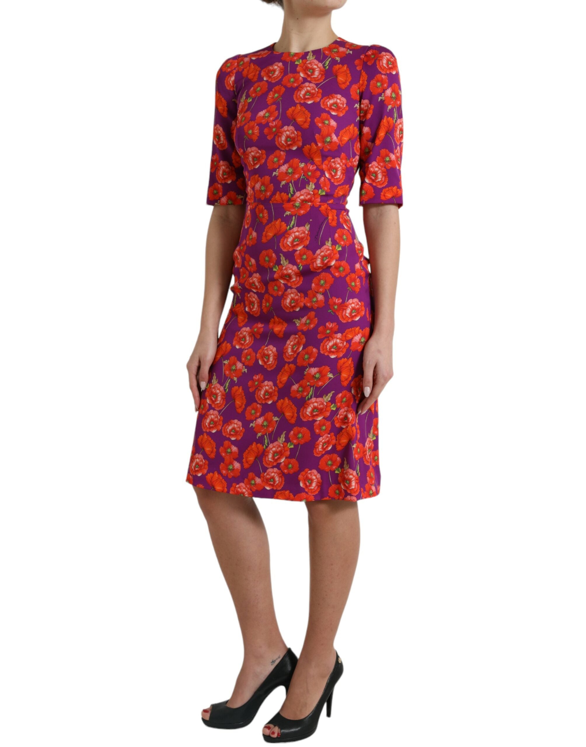 Dolce &amp; Gabbana Lebendiges Charmeuse-Kleid aus Seide mit Blumenmuster