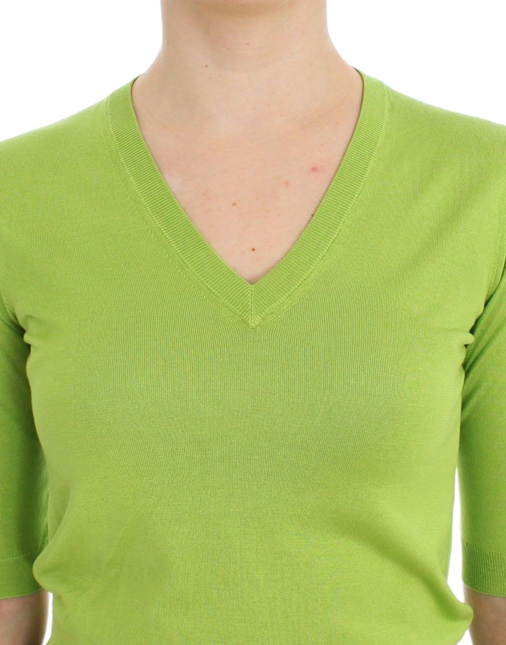 Dolce &amp; Gabbana Smaragdgrüner Wollpullover mit V-Ausschnitt