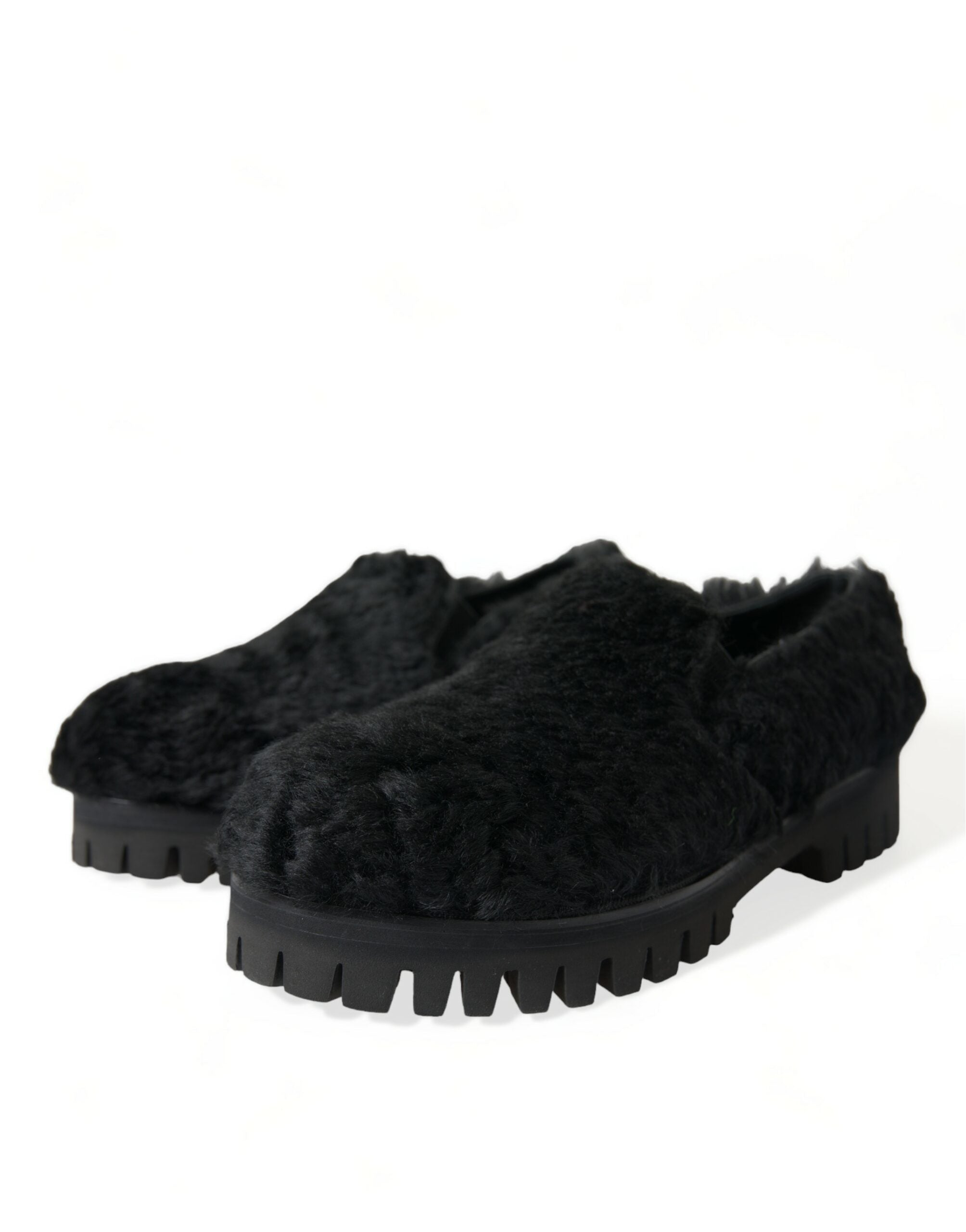 Dolce &amp; Gabbana Elegante Slipper aus schwarzem Pelz für Herren