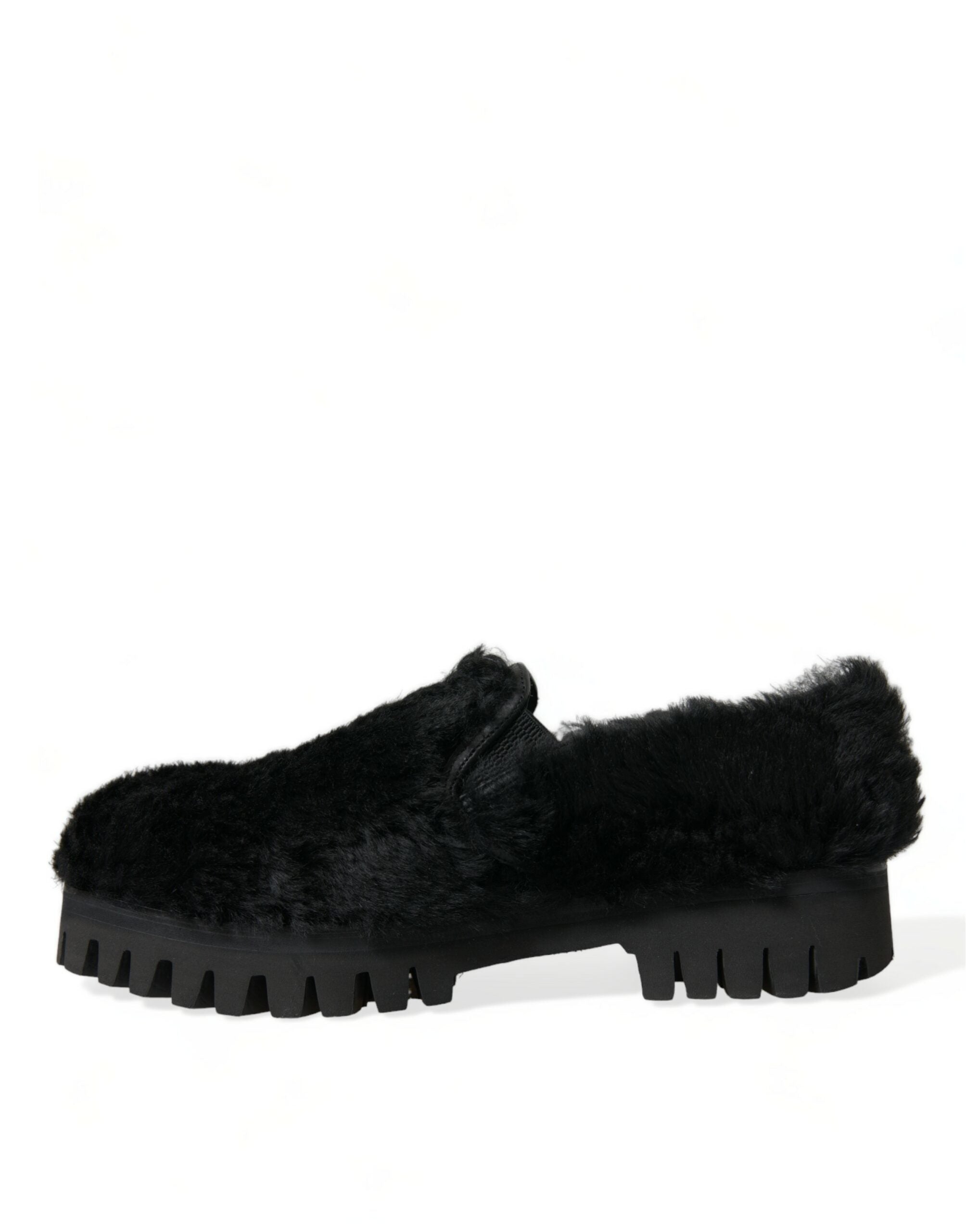Dolce &amp; Gabbana Elegante Slipper aus schwarzem Pelz für Herren