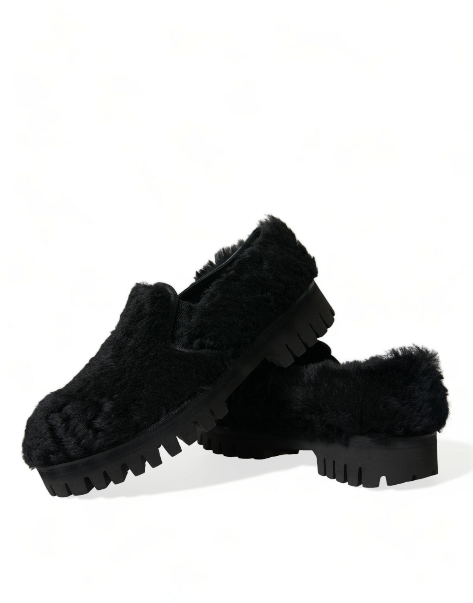 Dolce &amp; Gabbana Elegante Slipper aus schwarzem Pelz für Herren