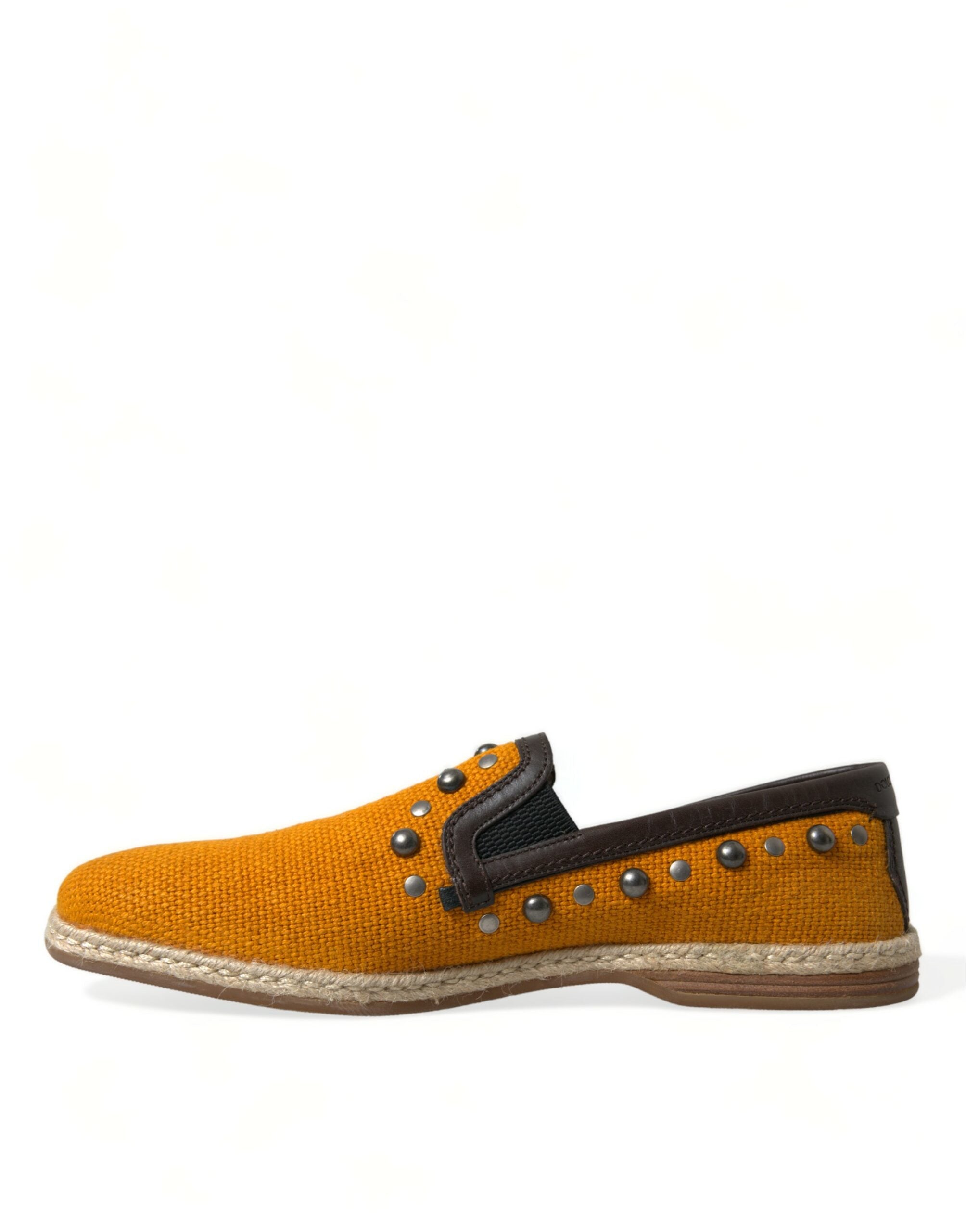 Dolce &amp; Gabbana – Exklusive orangefarbene Canvas-Loafer mit Nieten