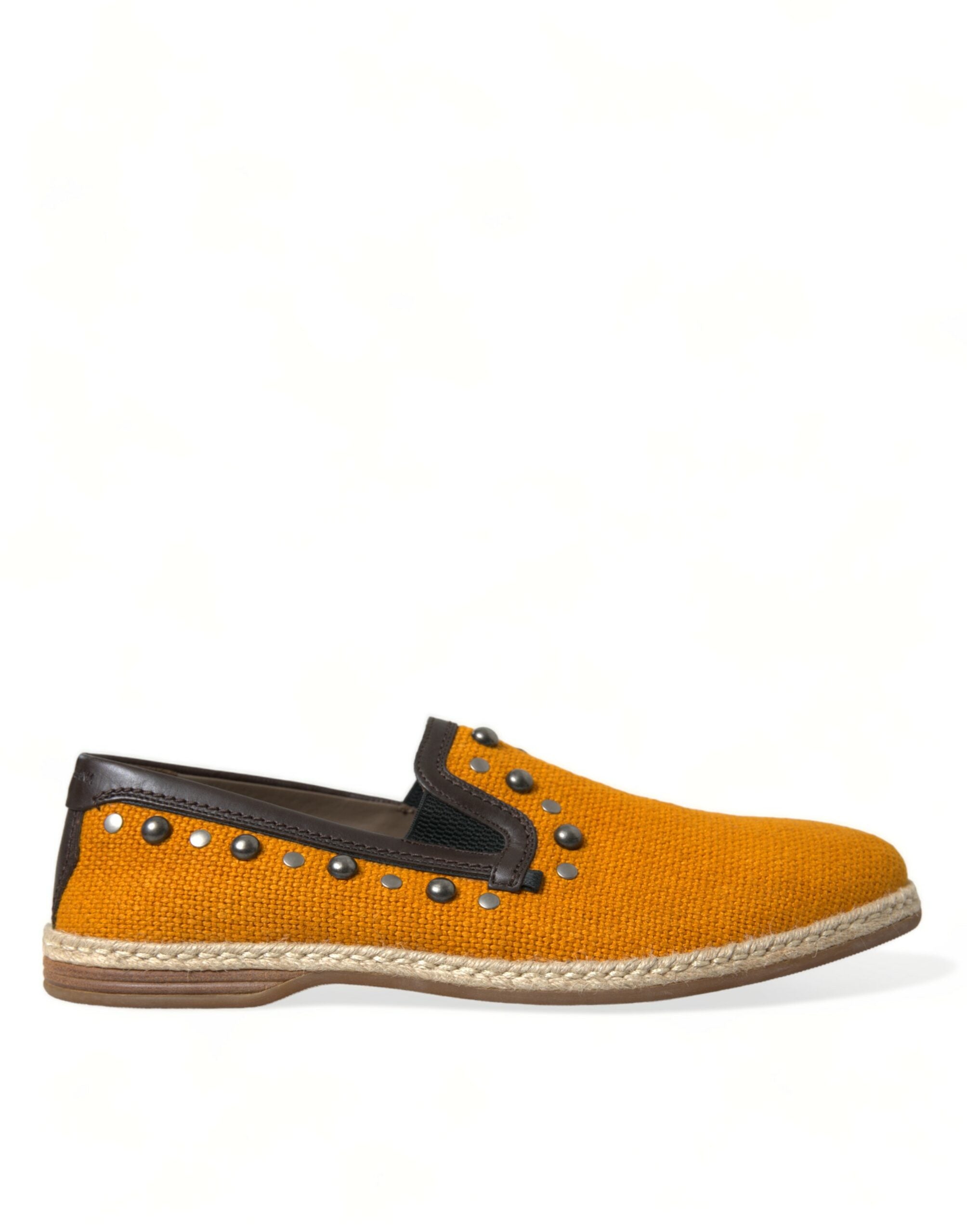 Dolce &amp; Gabbana – Exklusive orangefarbene Canvas-Loafer mit Nieten