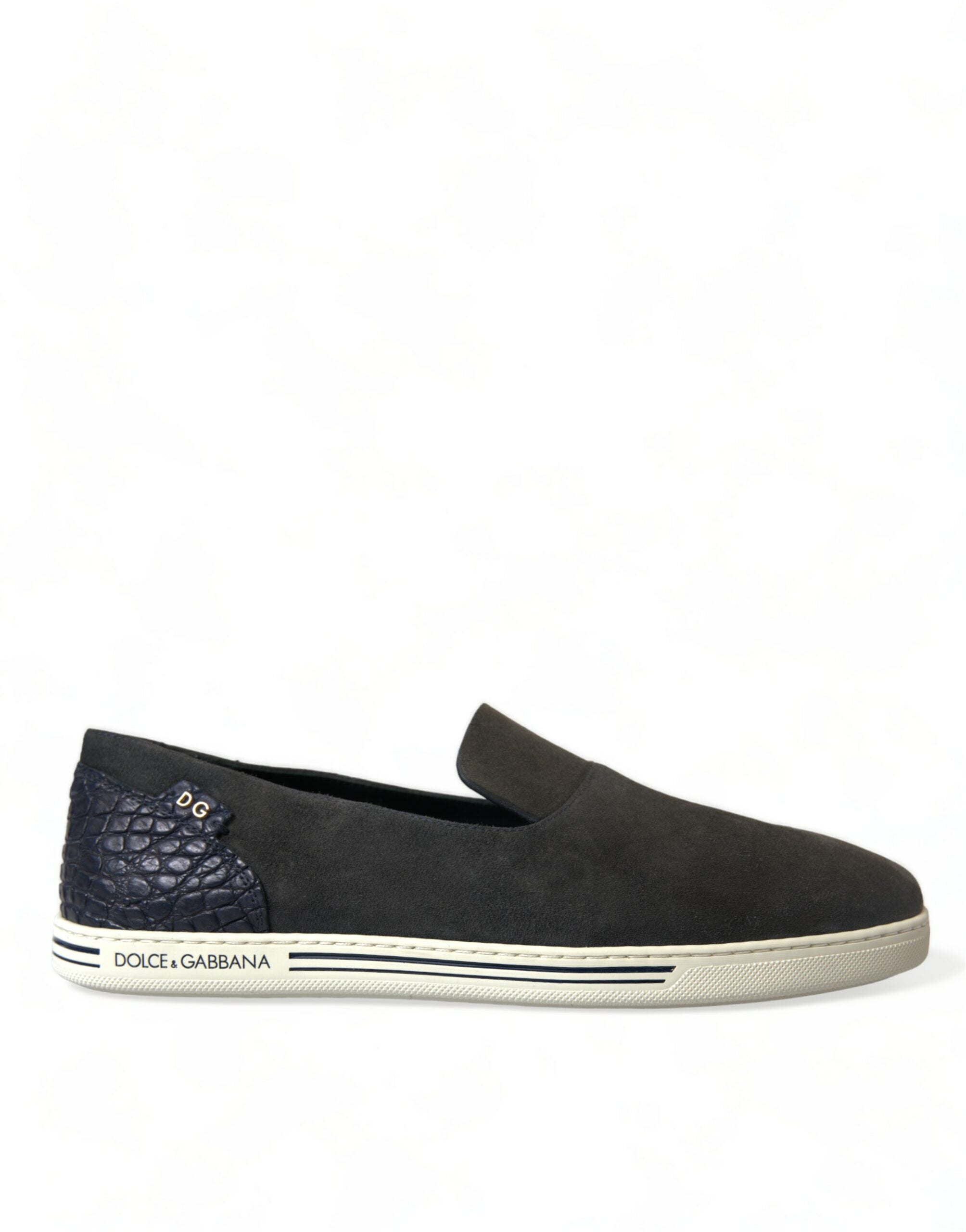 Dolce &amp; Gabbana Elegante Hausschuhe aus blauem Wildleder und Krokodil