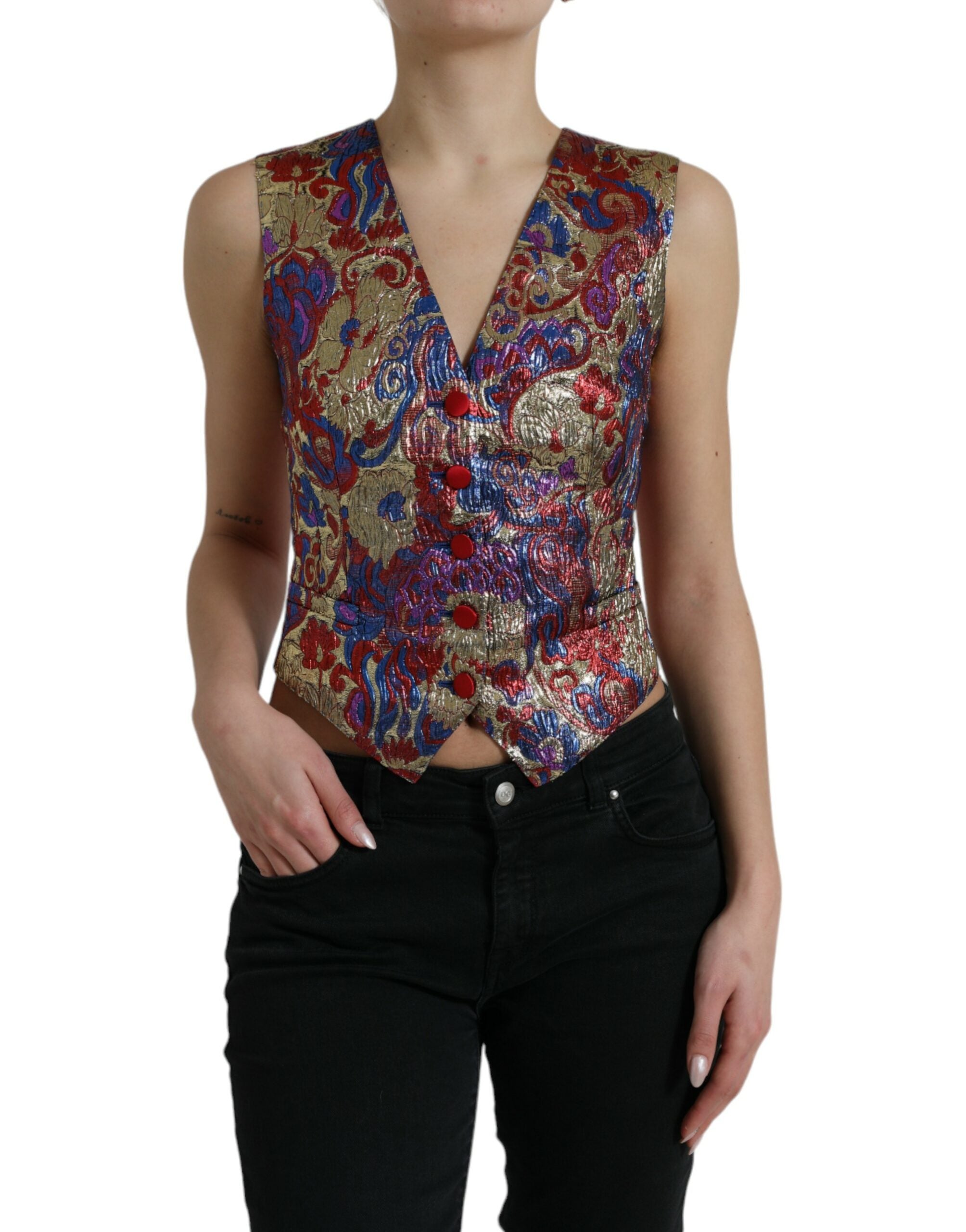 Dolce &amp; Gabbana – Mehrfarbige Weste aus Jacquard mit Blumenmuster