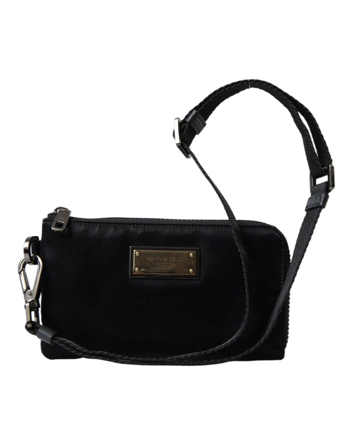 Dolce &amp; Gabbana Elegante schwarze Nylon- und Ledertasche
