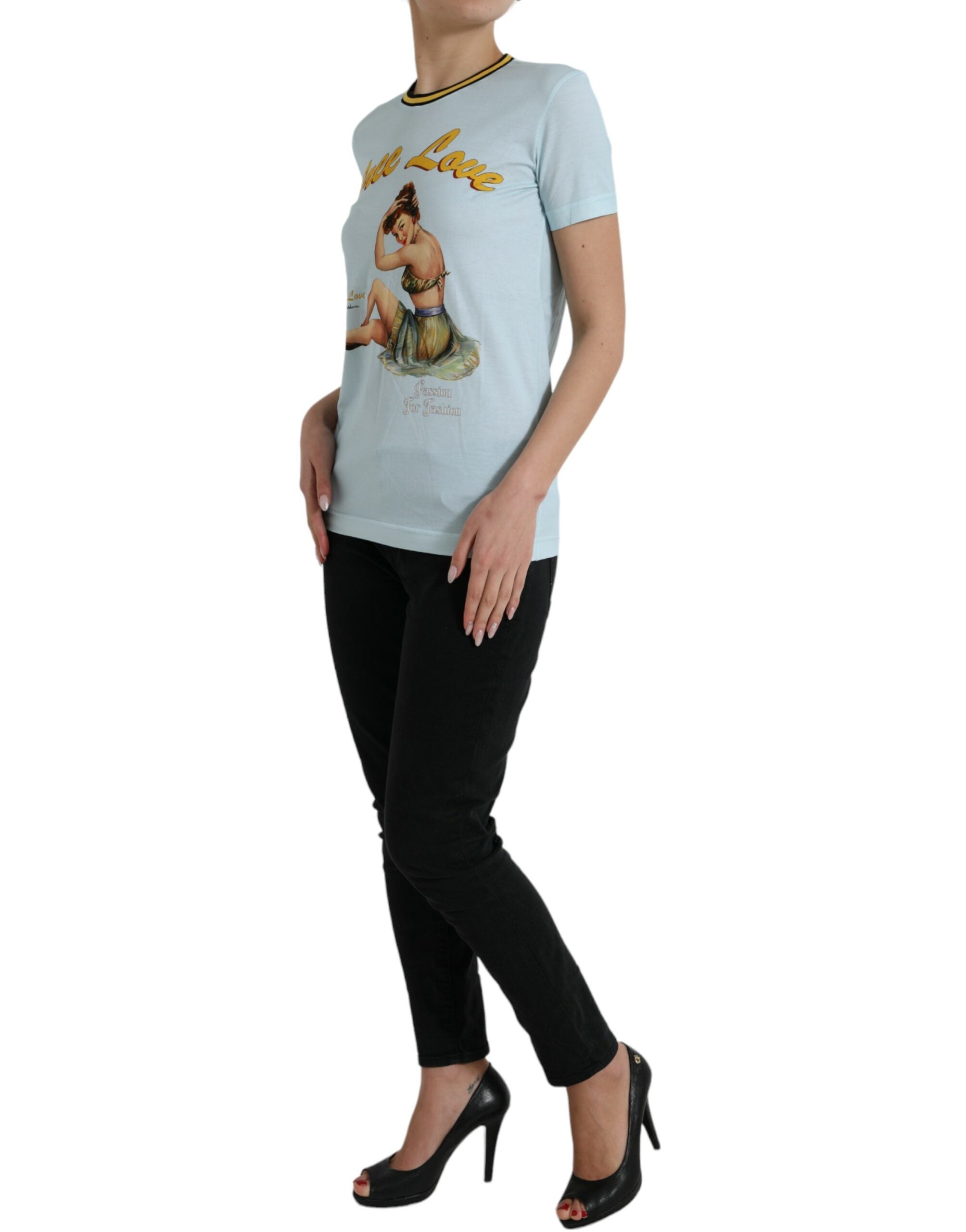 Dolce &amp; Gabbana Elegantes hellblaues Baumwoll-T-Shirt