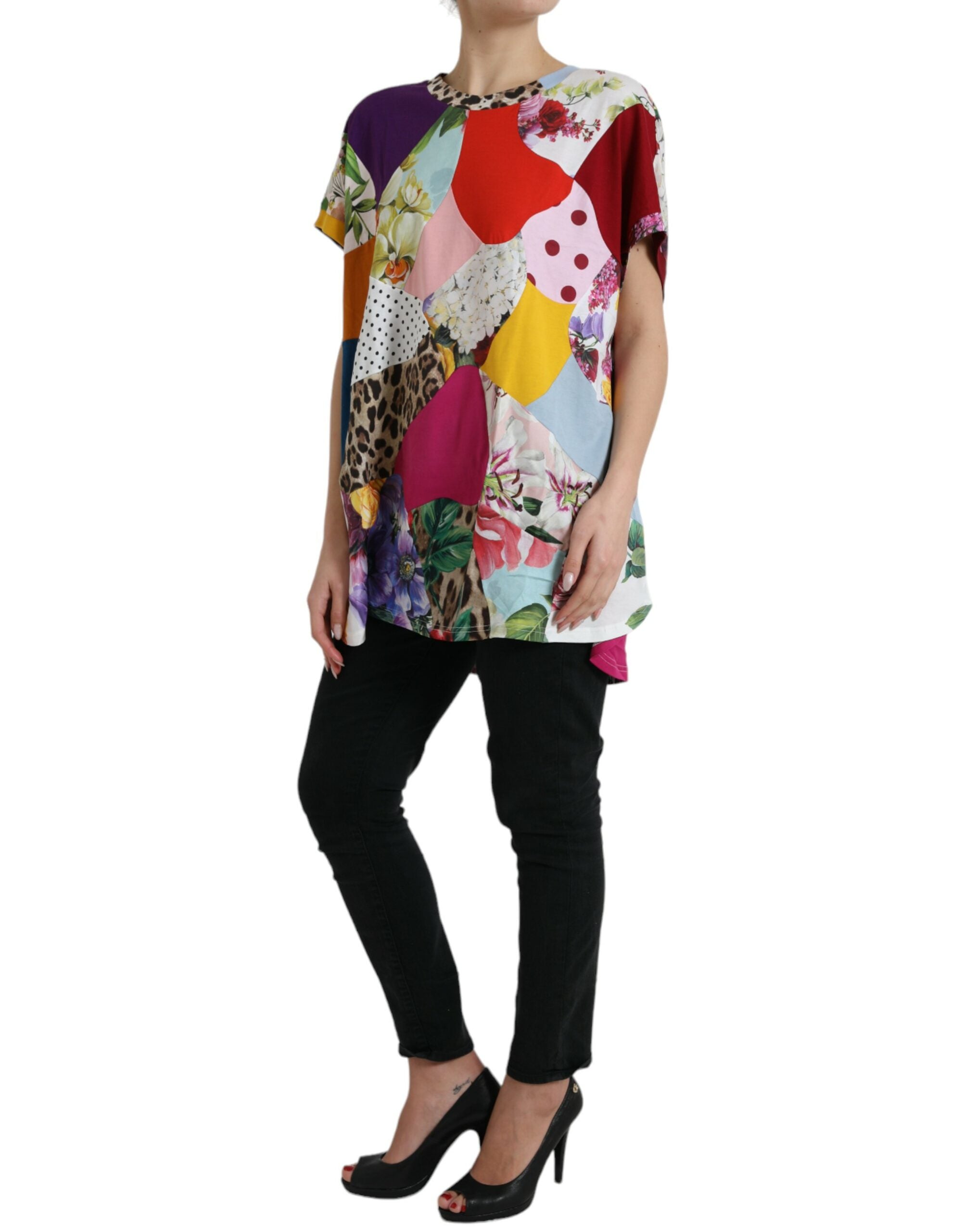 Dolce &amp; Gabbana Mehrfarbige Patchwork-Bluse aus Baumwolle und Seide