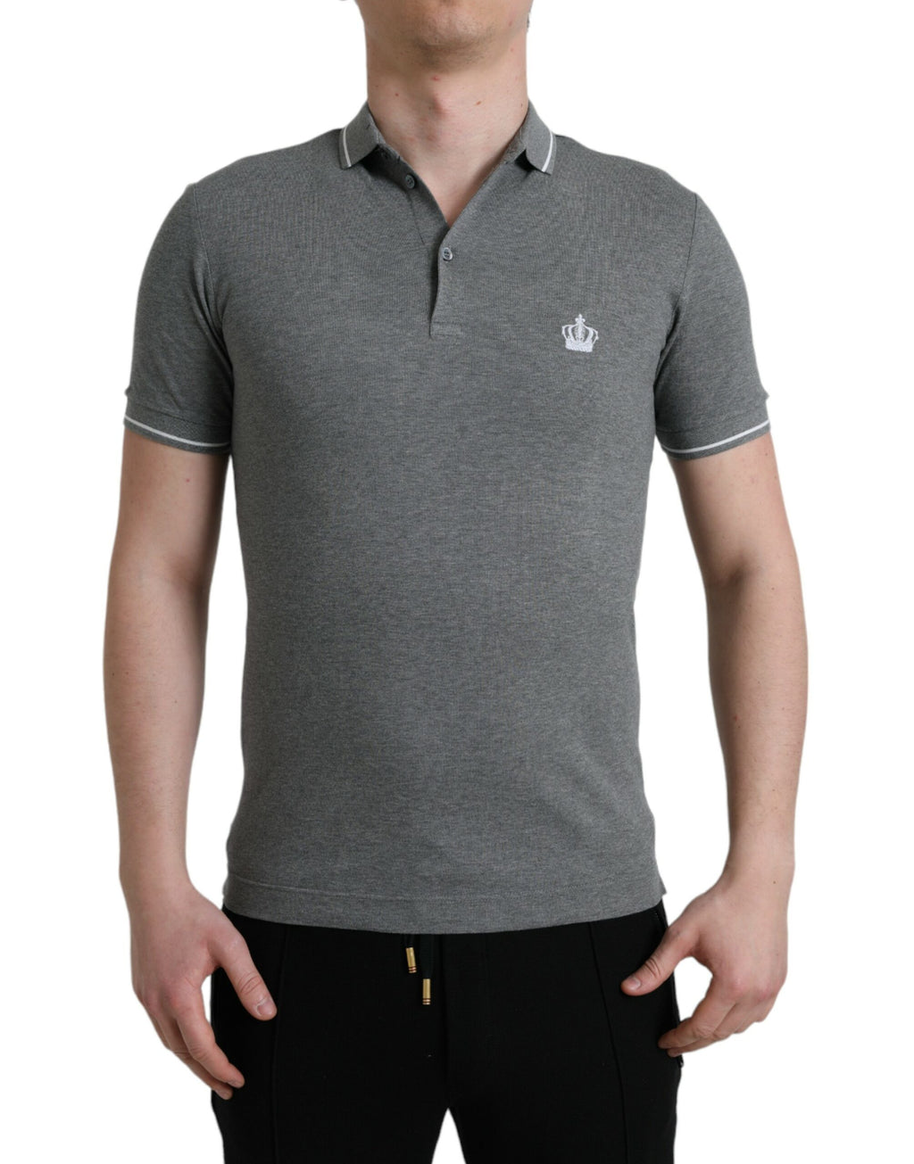 Dolce &amp; Gabbana Elegantes Polo-T-Shirt aus grauer Baumwolle
