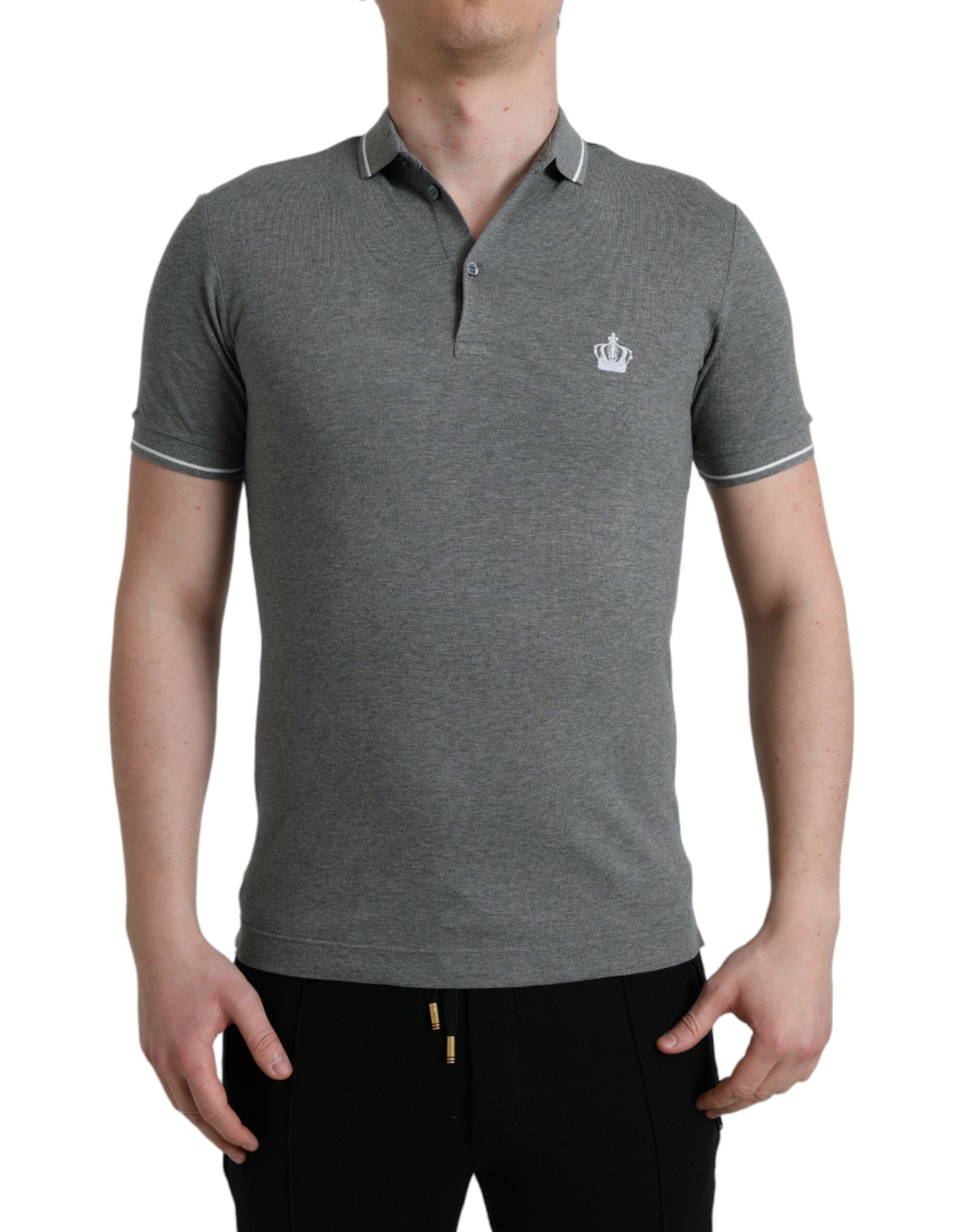 Dolce &amp; Gabbana Elegantes Polo-T-Shirt aus grauer Baumwolle