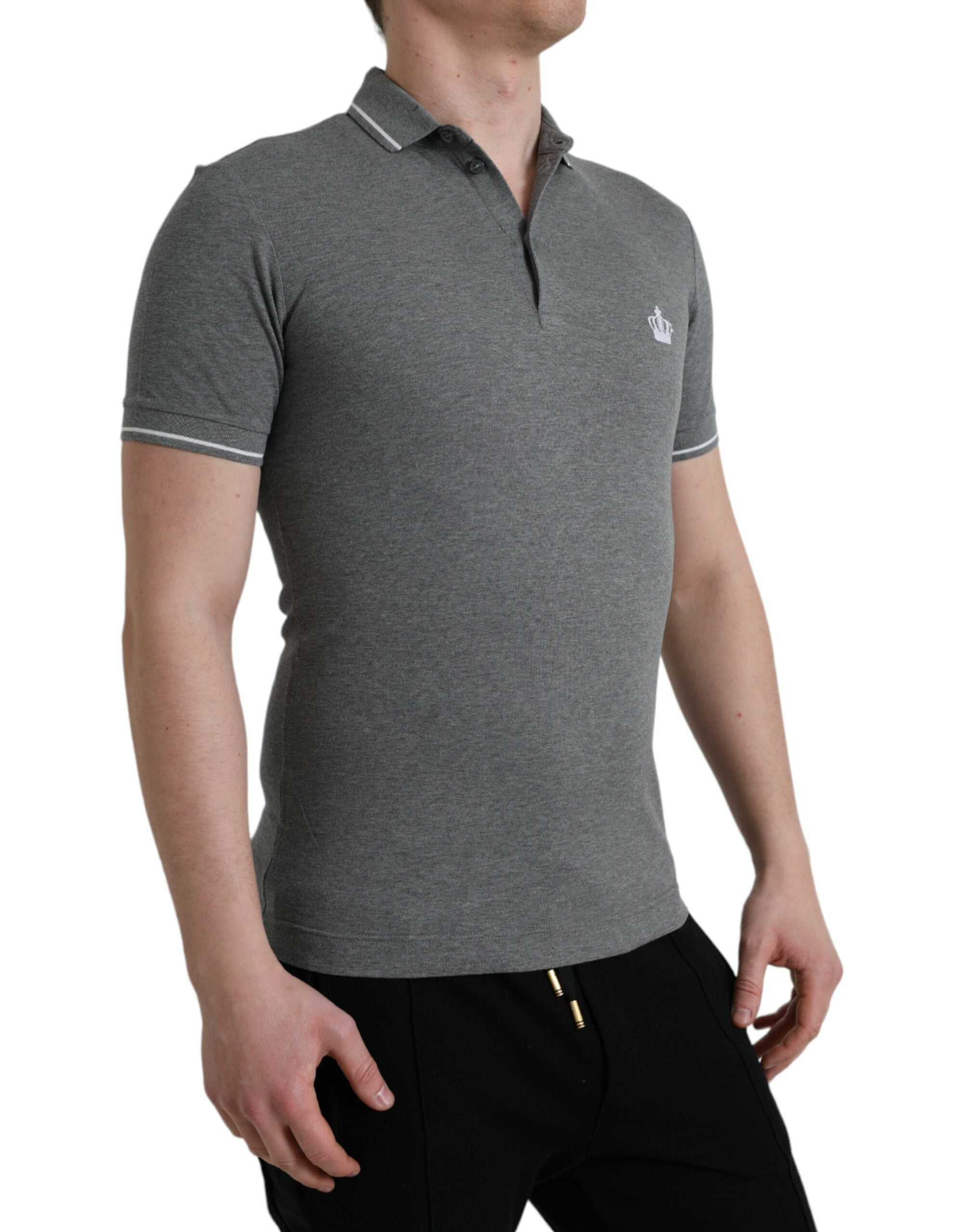 Dolce &amp; Gabbana Elegantes Polo-T-Shirt aus grauer Baumwolle