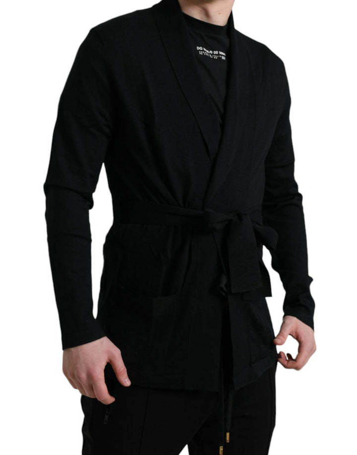 Dolce &amp; Gabbana – Eleganter schwarzer Kaschmir-Bademantel mit Taillengürtel