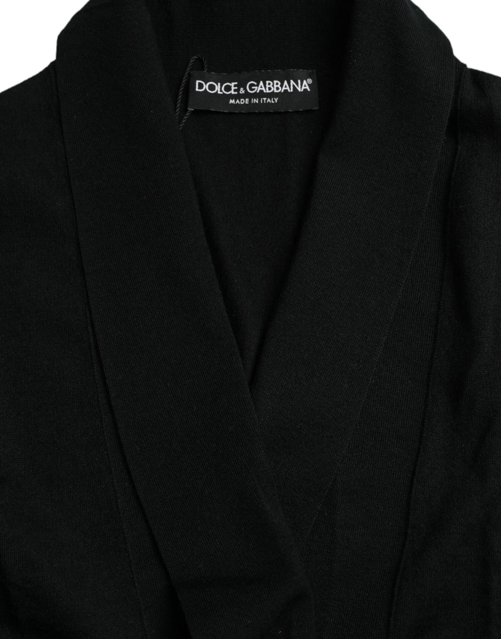 Dolce &amp; Gabbana – Eleganter schwarzer Kaschmir-Bademantel mit Taillengürtel