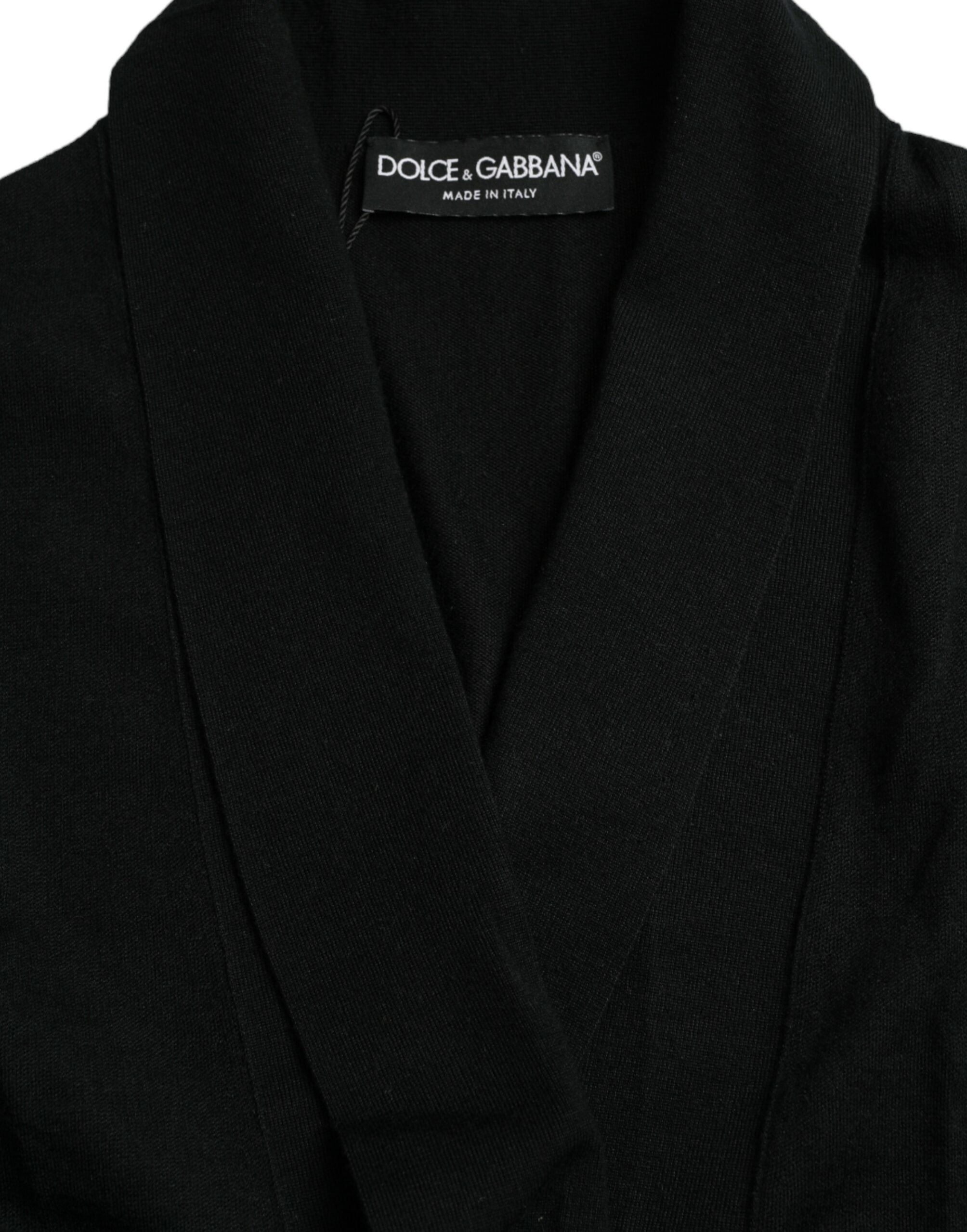 Dolce &amp; Gabbana – Eleganter schwarzer Kaschmir-Bademantel mit Taillengürtel