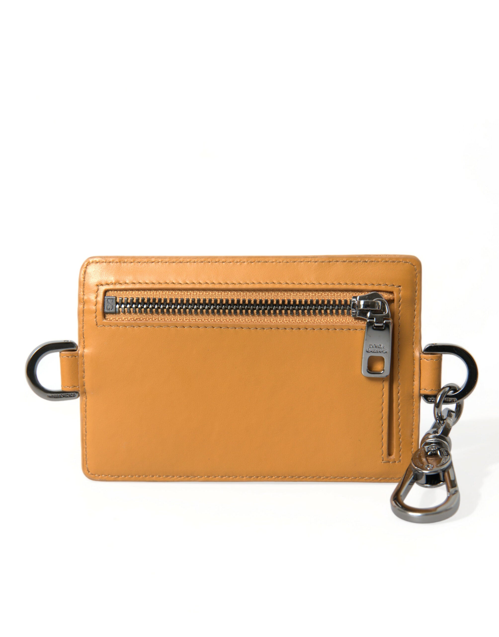 Dolce &amp; Gabbana Eleganter Kartenhalter aus orangefarbenem Kalbsleder