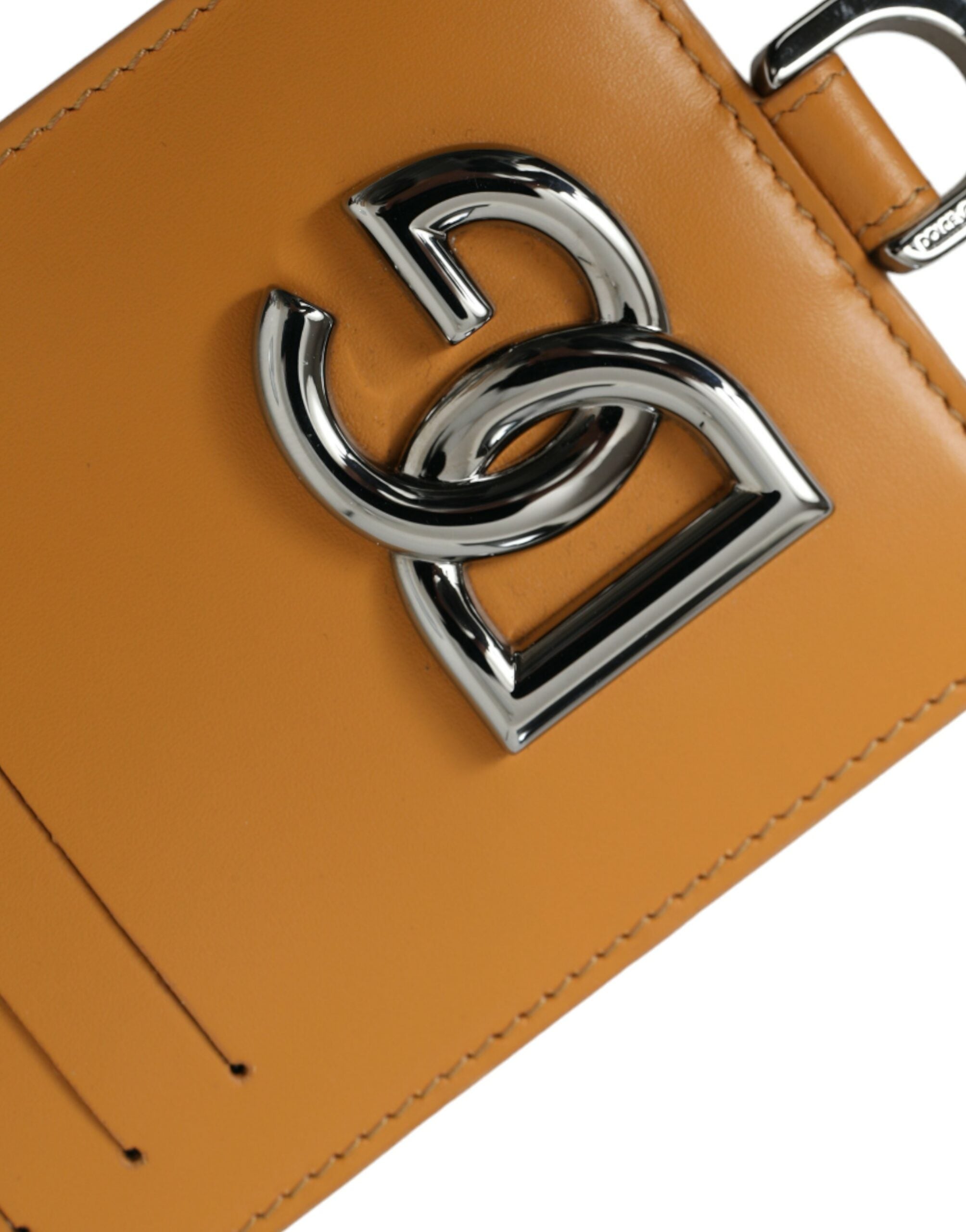 Dolce &amp; Gabbana Eleganter Kartenhalter aus orangefarbenem Kalbsleder