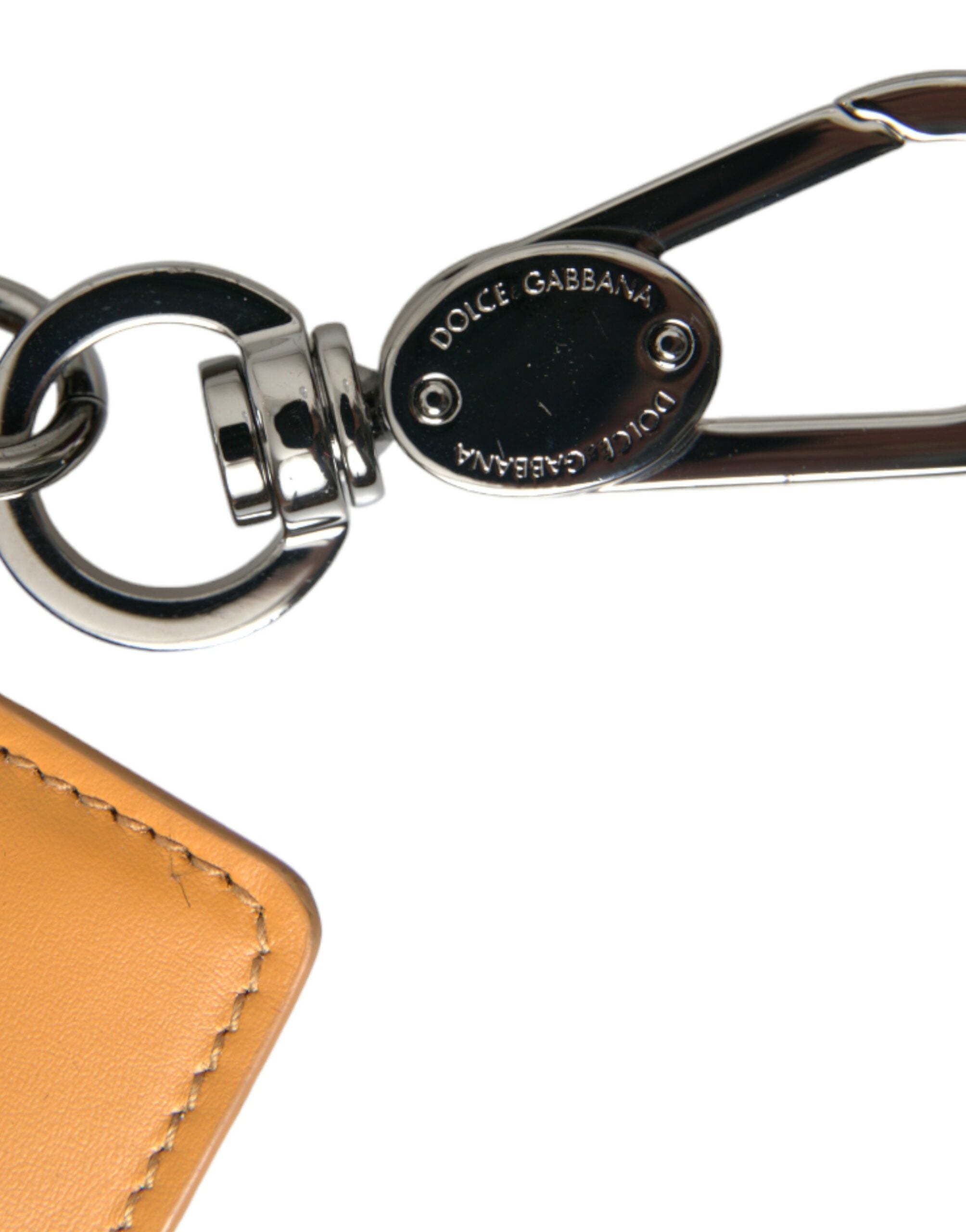 Dolce &amp; Gabbana Eleganter Kartenhalter aus orangefarbenem Kalbsleder