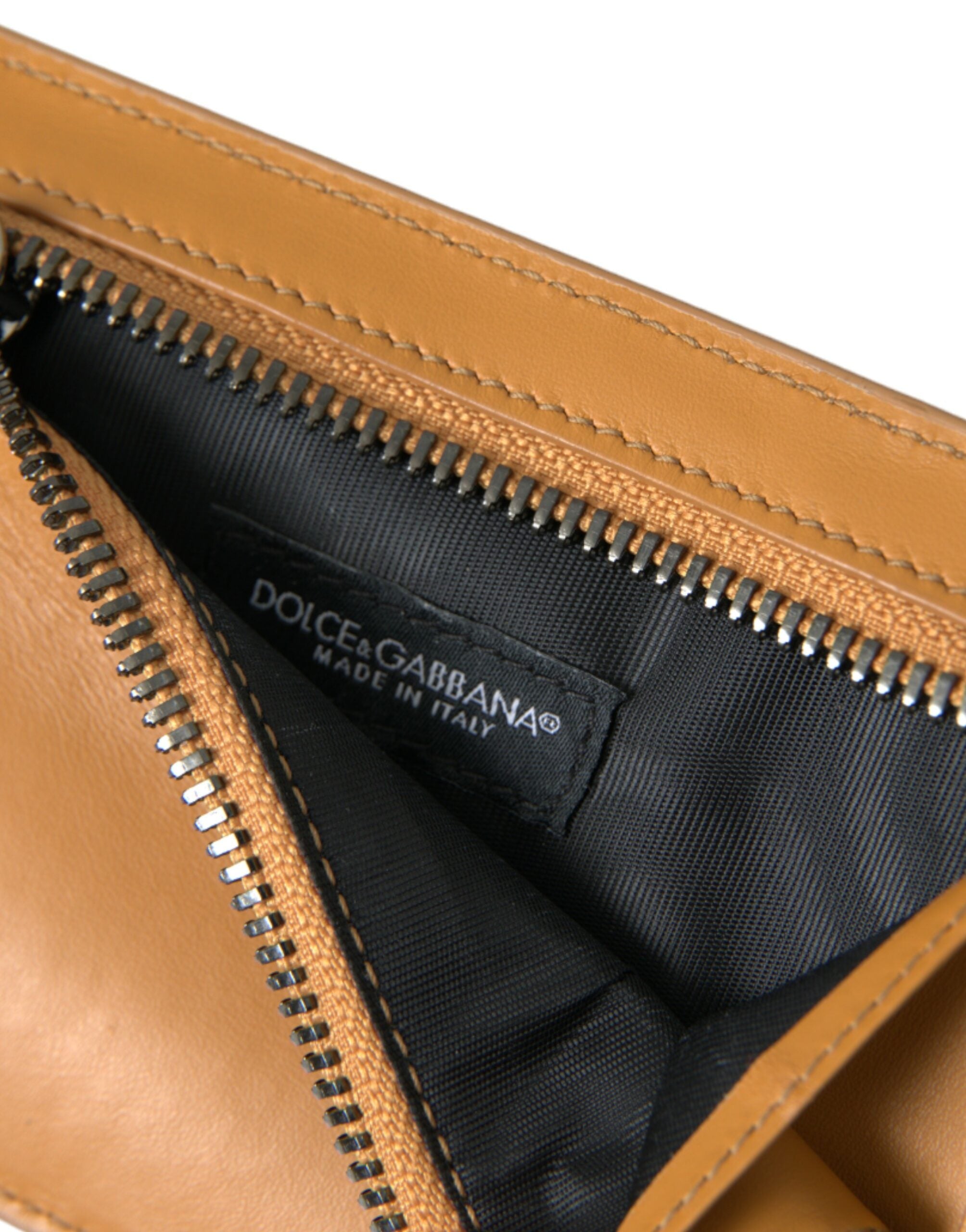 Dolce &amp; Gabbana Eleganter Kartenhalter aus orangefarbenem Kalbsleder