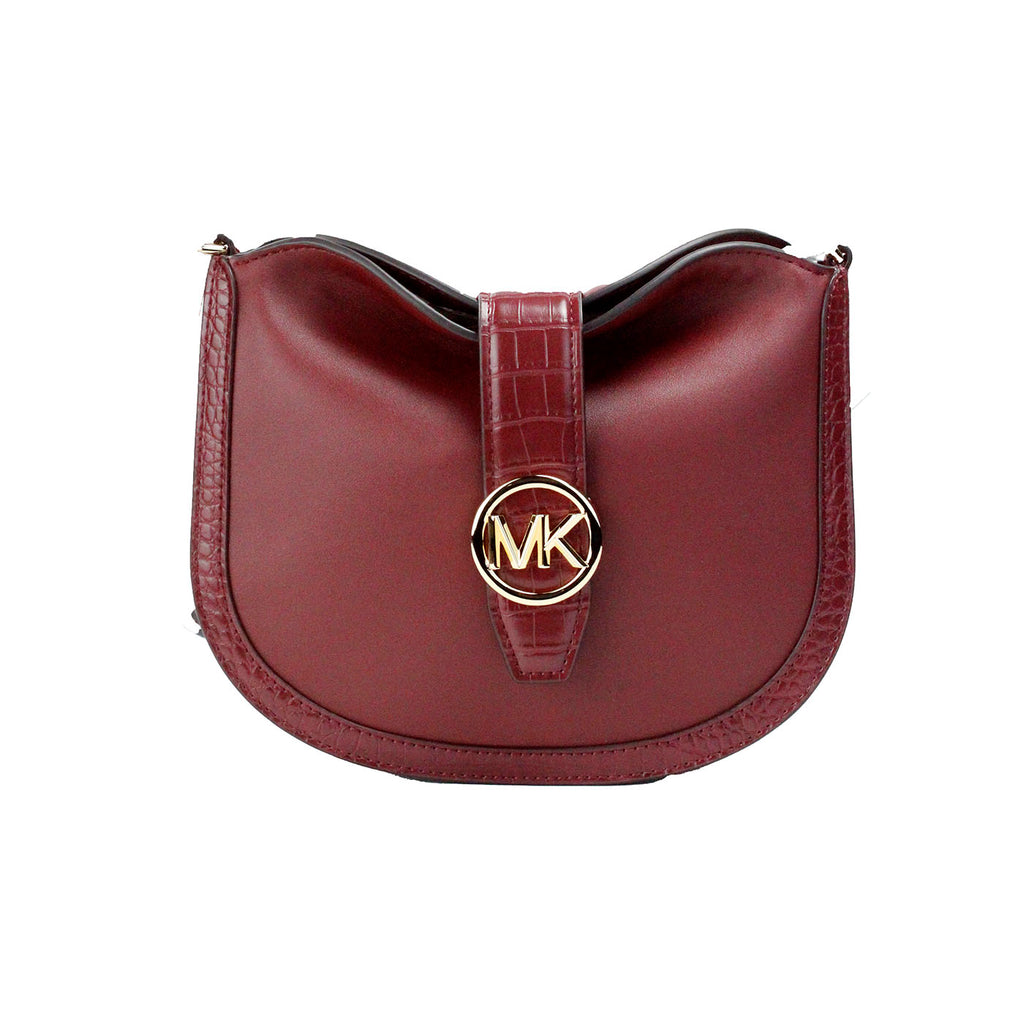 Michael Kors Gabby, kleine Hobo-Umhängetasche aus Leder mit Umschlag in dunklem Kirschrot
