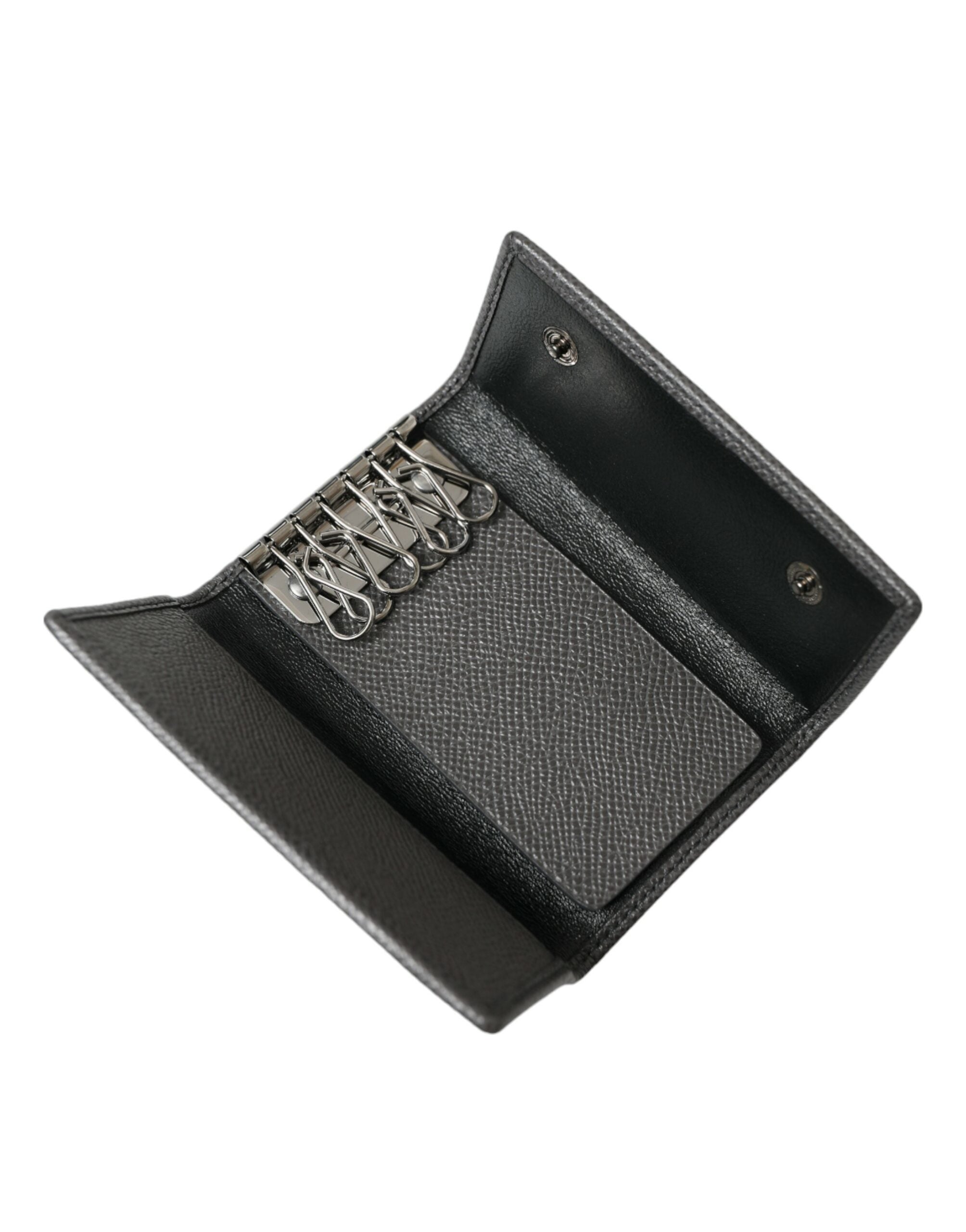 Dolce &amp; Gabbana Chic Dreifach-Schlüsseletui aus grauem Leder