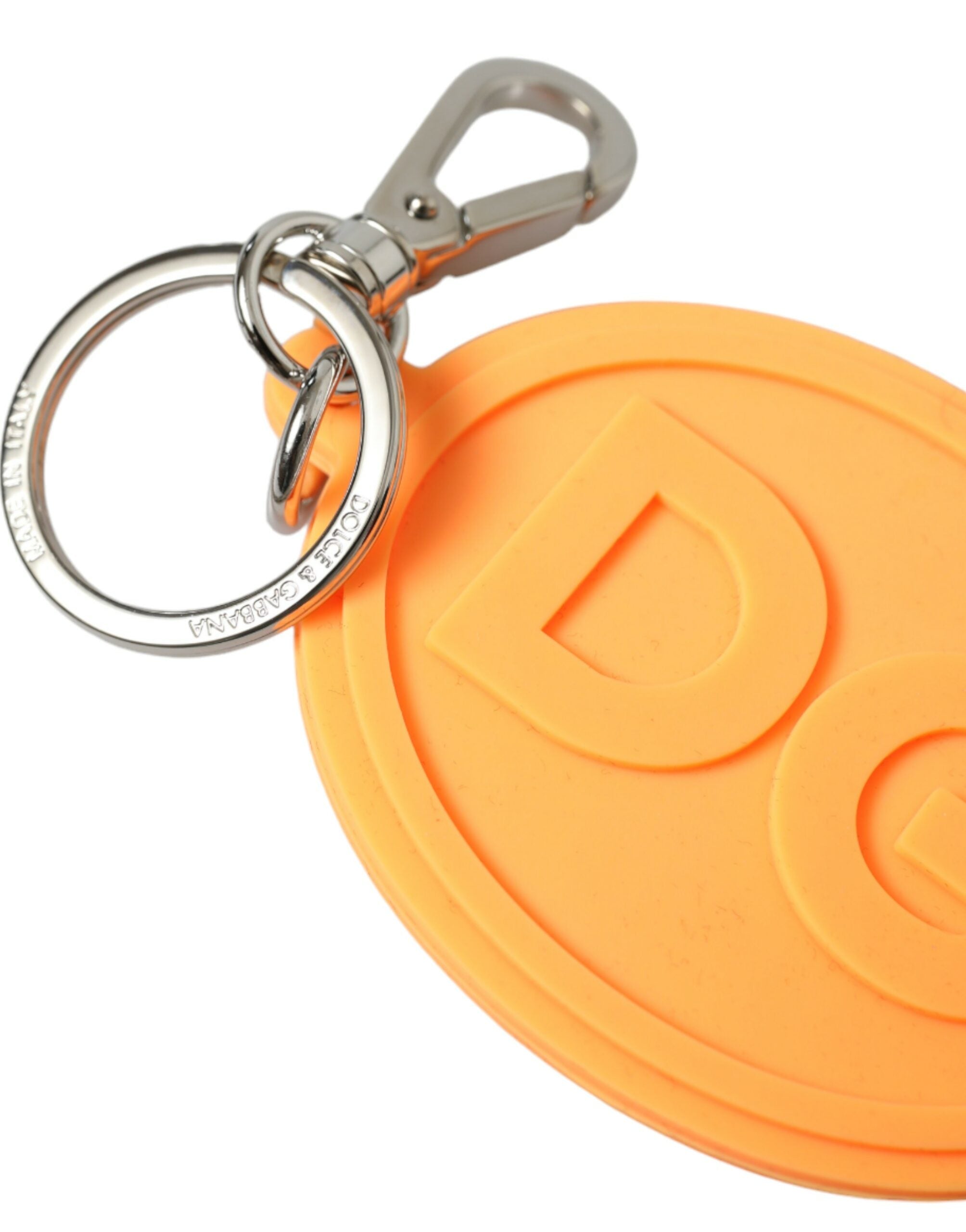 Dolce &amp; Gabbana – Eleganter orangefarbener Schlüsselanhänger mit silbernem Detail