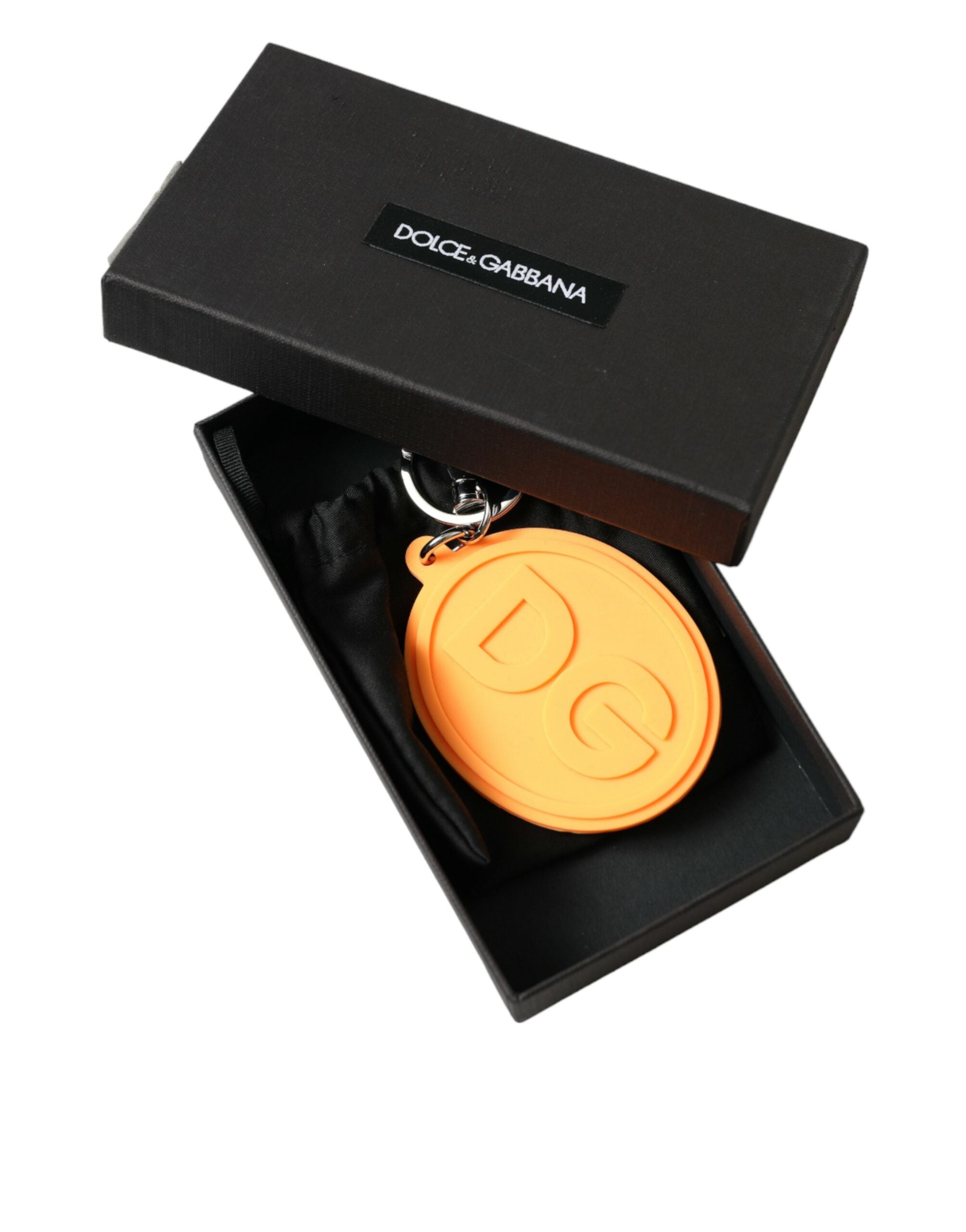 Dolce &amp; Gabbana – Eleganter orangefarbener Schlüsselanhänger mit silbernem Detail