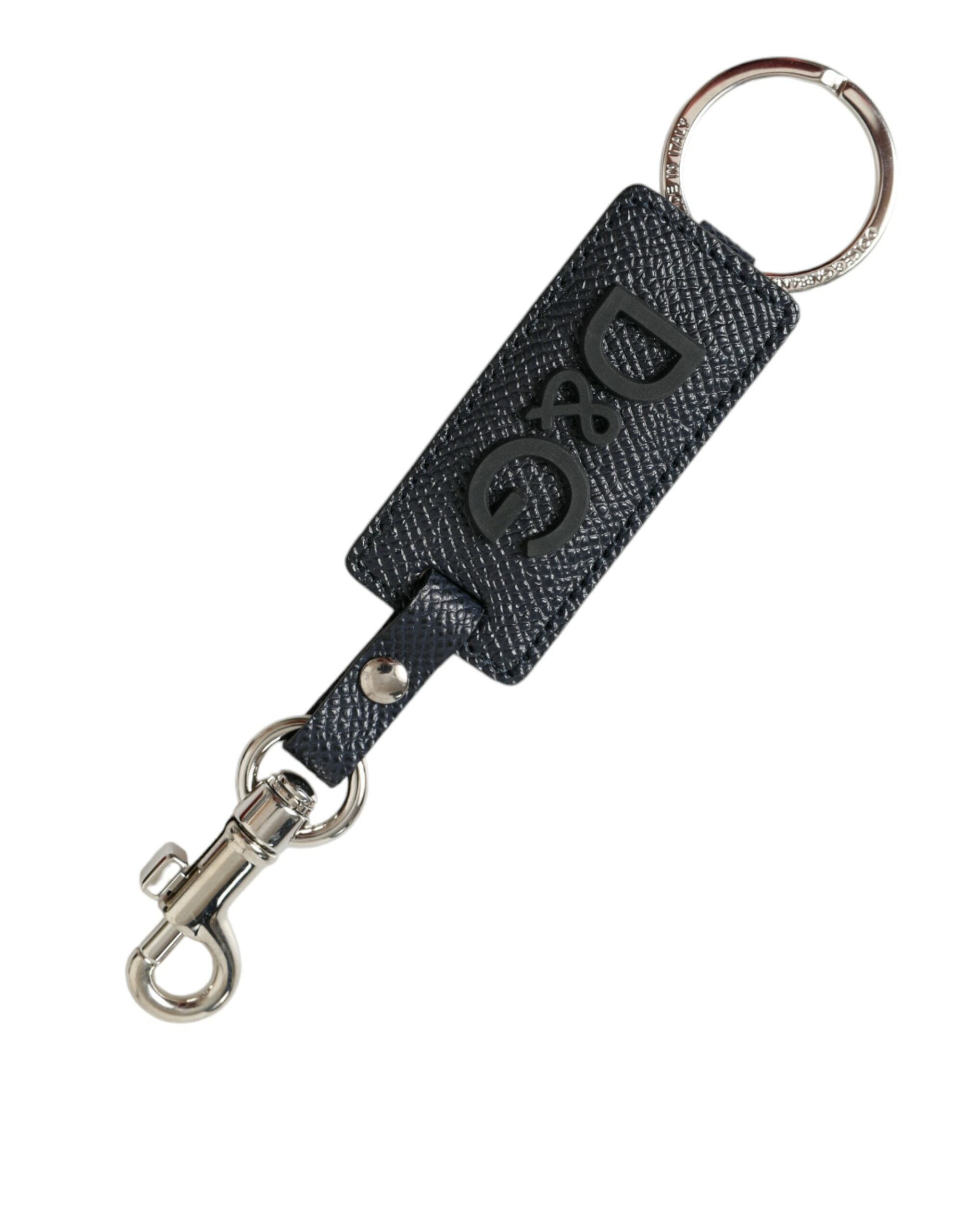 Dolce &amp; Gabbana Eleganter Leder-Schlüsselanhänger in Schwarz &amp; Silber