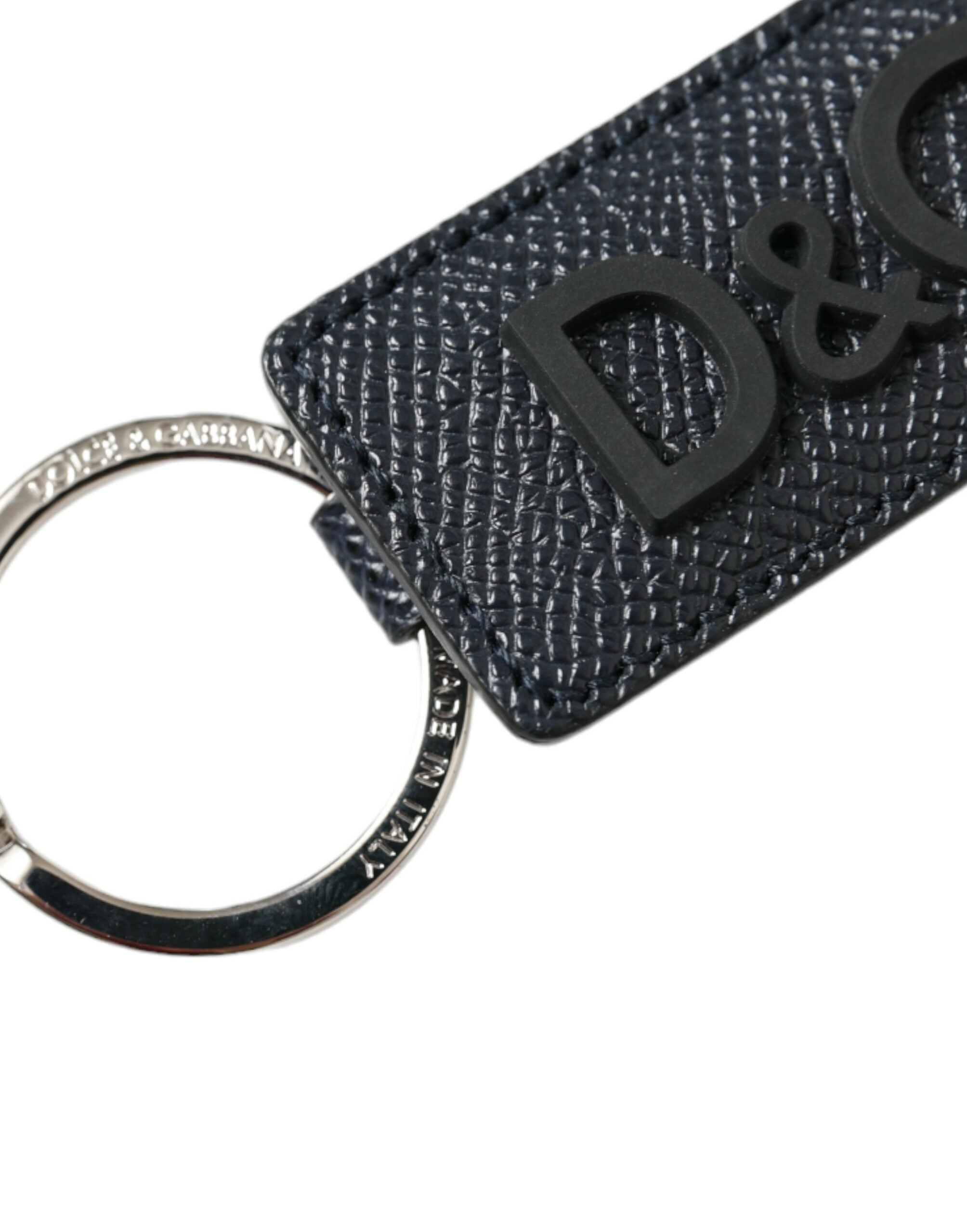 Dolce &amp; Gabbana Eleganter Leder-Schlüsselanhänger in Schwarz &amp; Silber