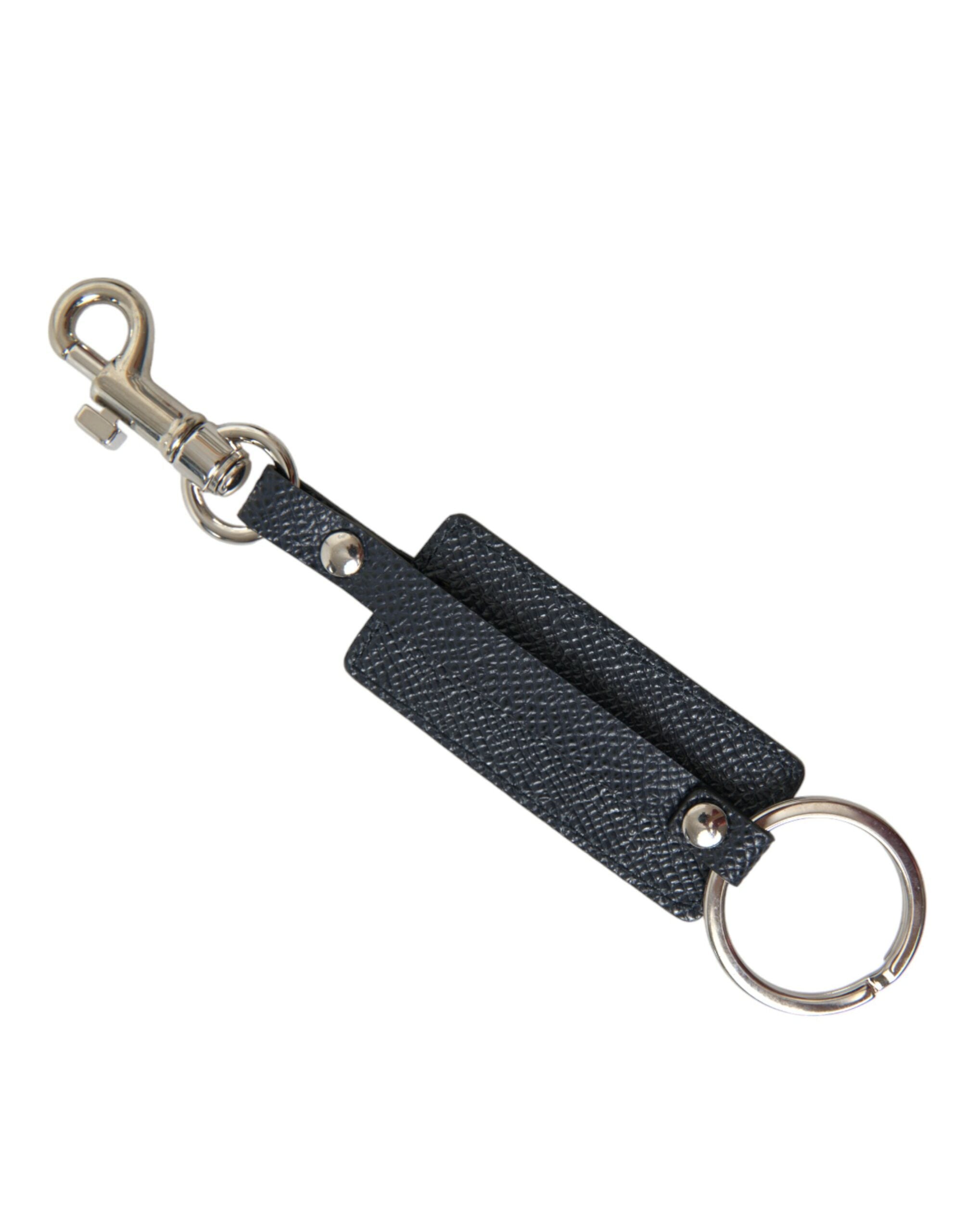 Dolce &amp; Gabbana Eleganter Leder-Schlüsselanhänger in Schwarz &amp; Silber