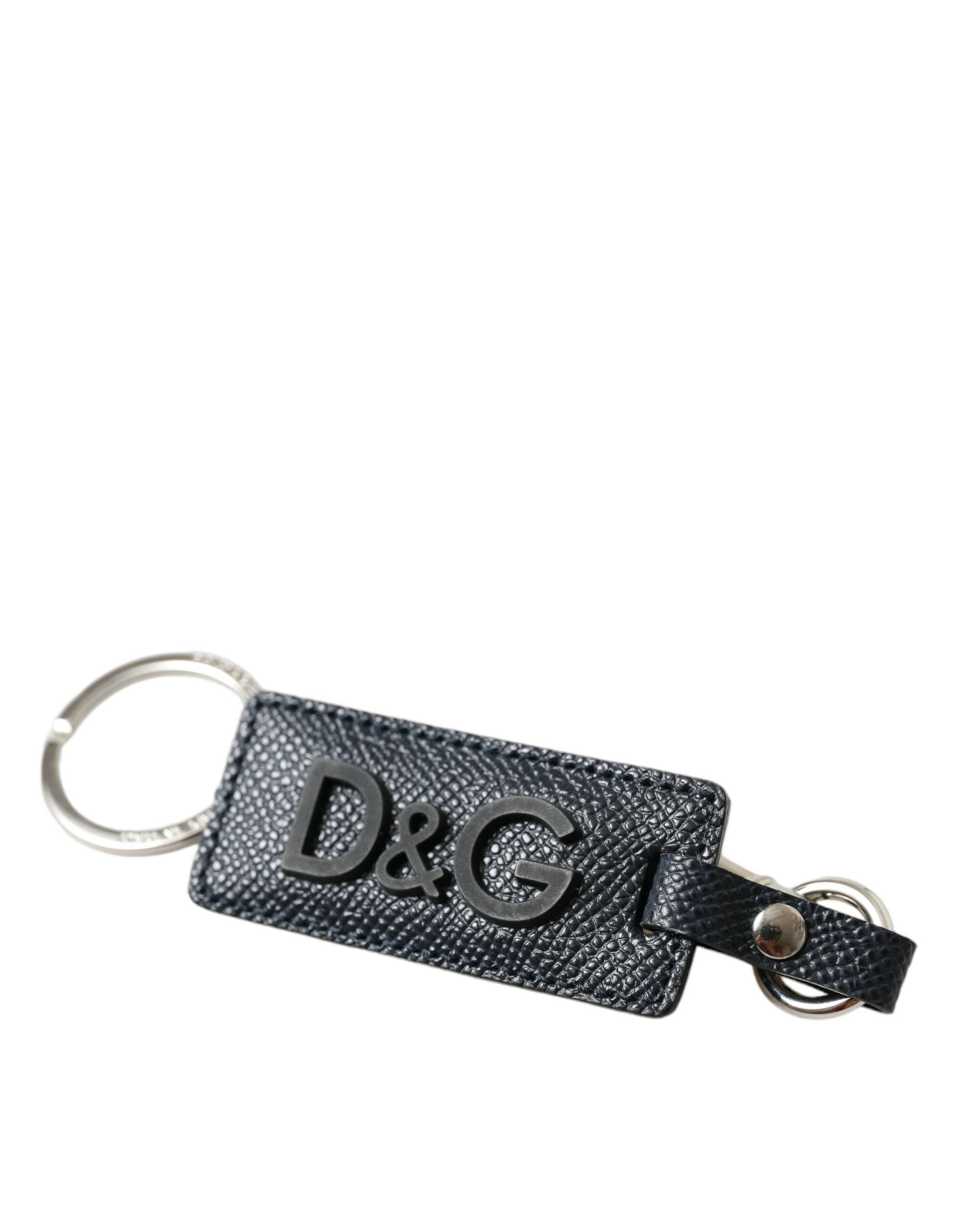 Dolce &amp; Gabbana Eleganter Leder-Schlüsselanhänger in Schwarz &amp; Silber