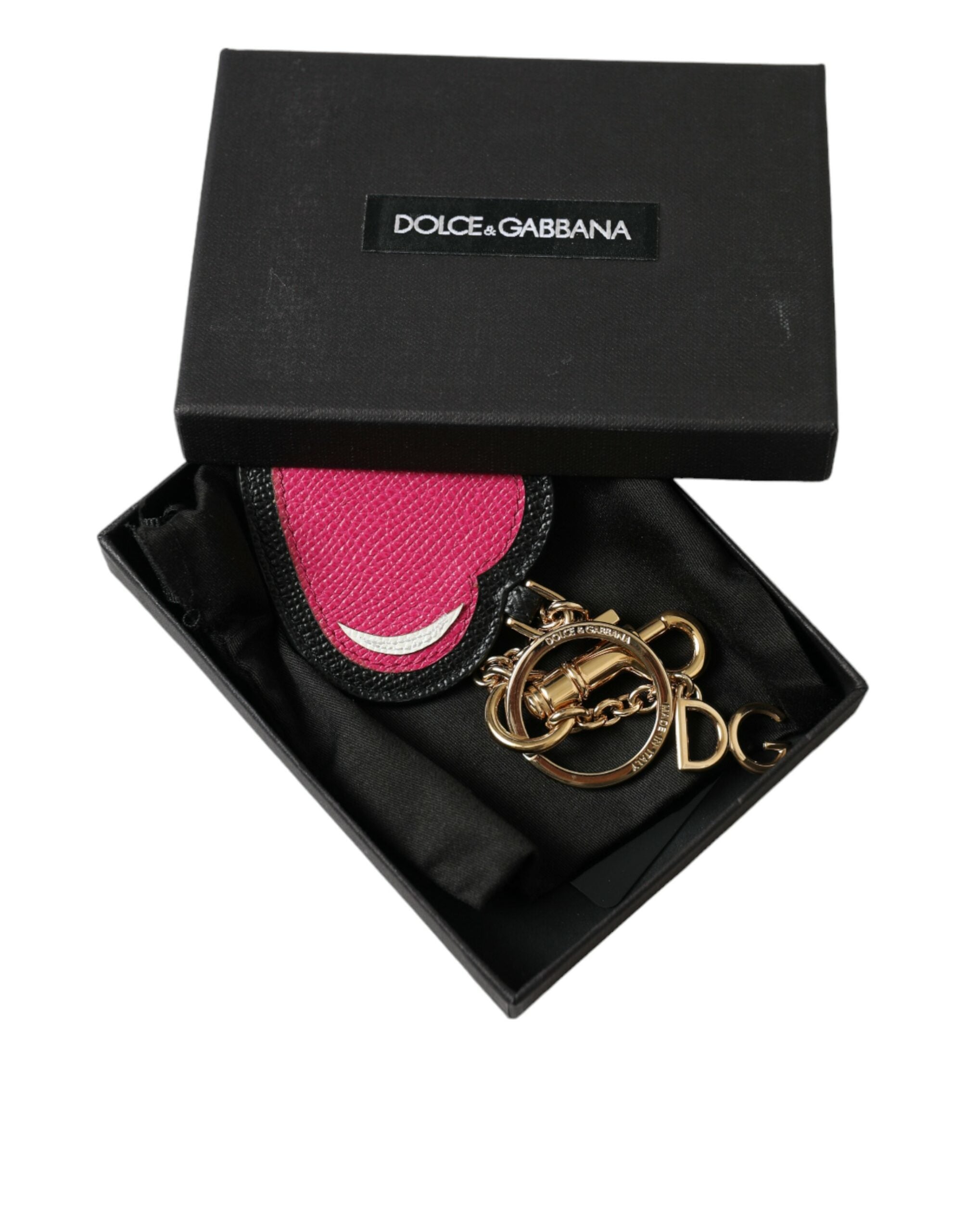 Dolce &amp; Gabbana – Atemberaubender Schlüsselanhänger aus goldenem und rosa Leder
