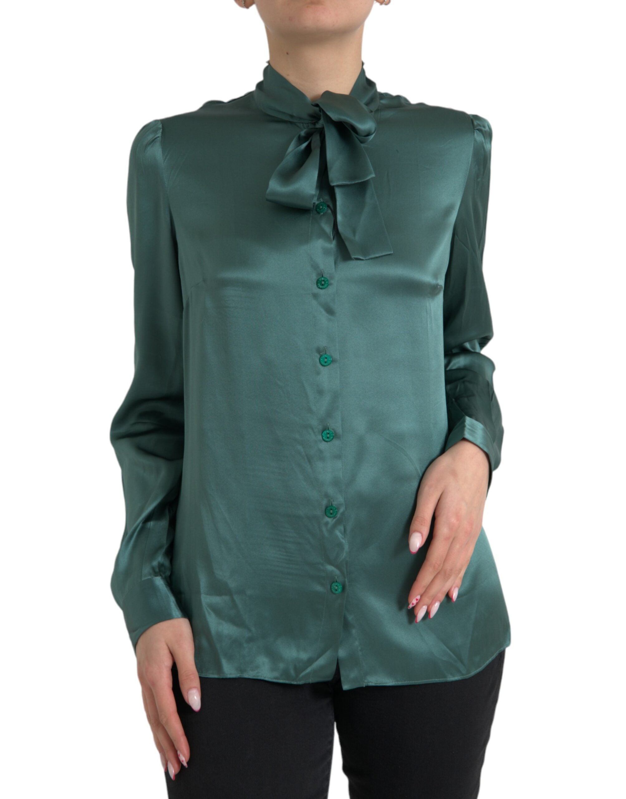 Dolce &amp; Gabbana Elegantes dunkelgrünes Seidenblusentop