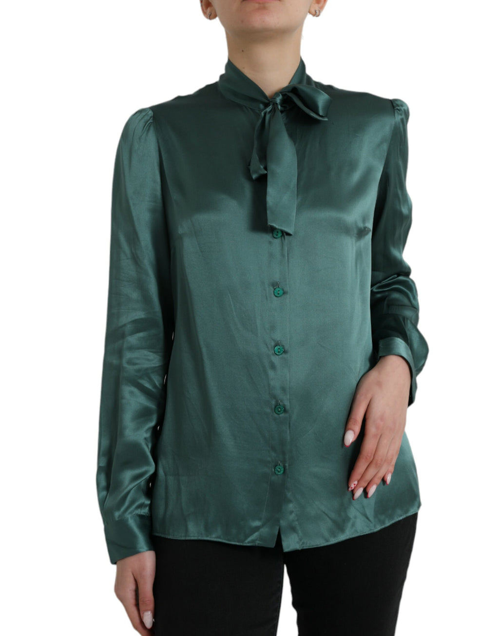 Dolce &amp; Gabbana Elegantes dunkelgrünes Seidenblusentop