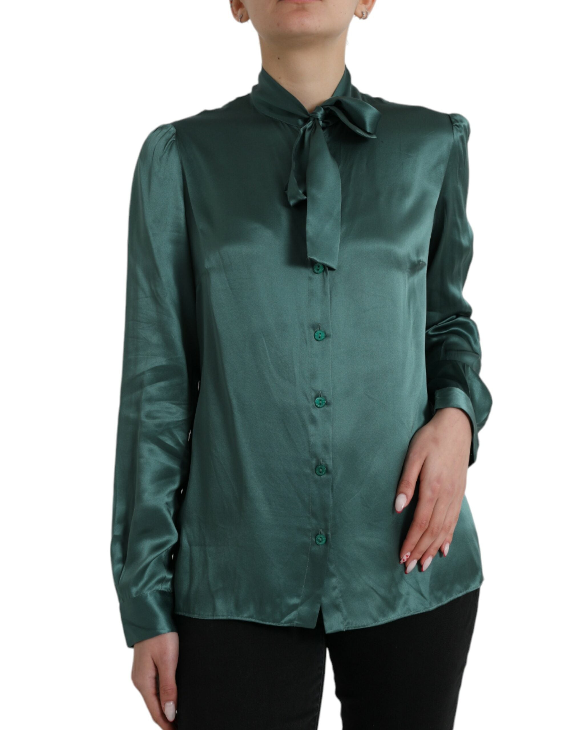 Dolce &amp; Gabbana Elegantes dunkelgrünes Seidenblusentop