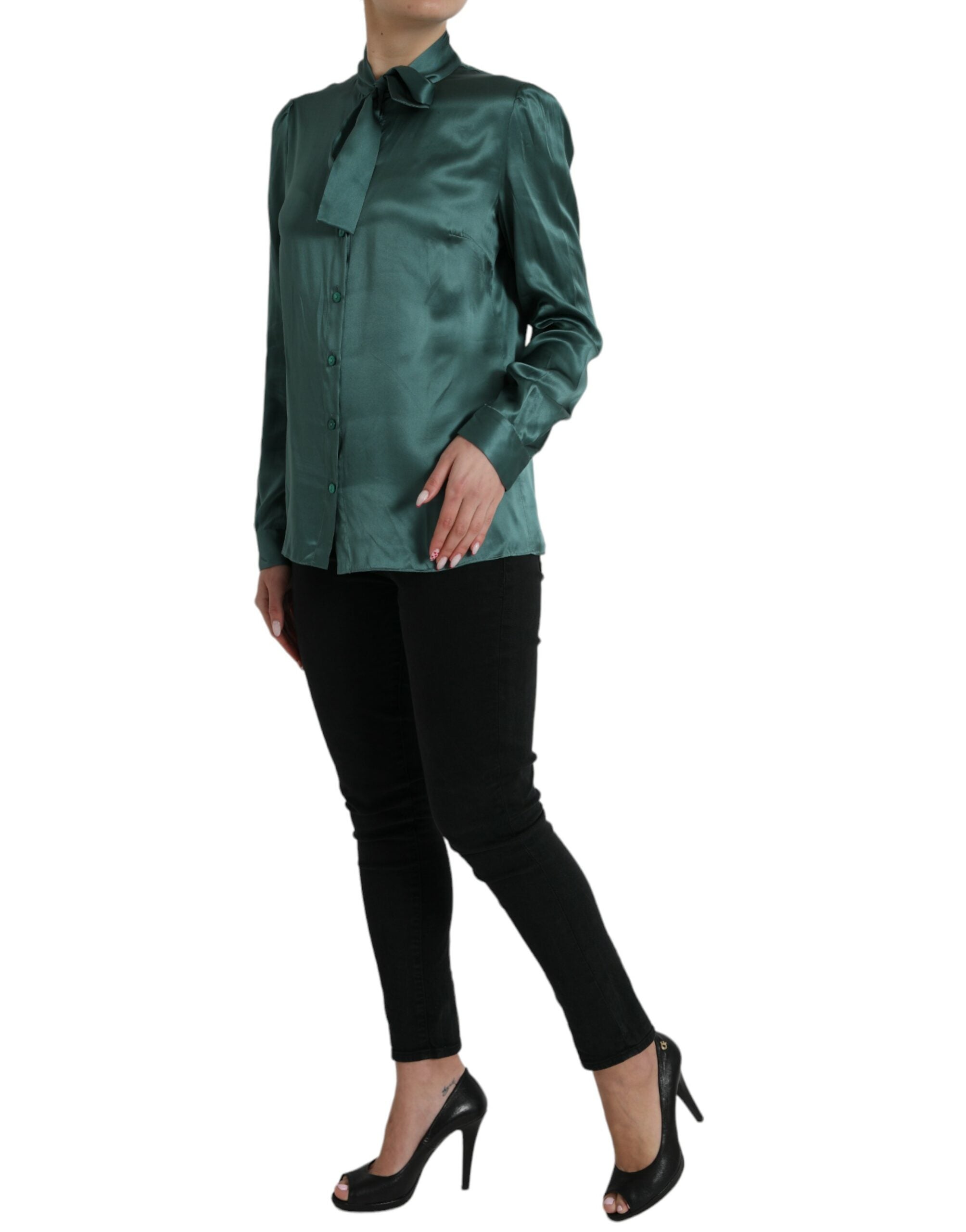 Dolce &amp; Gabbana Elegantes dunkelgrünes Seidenblusentop
