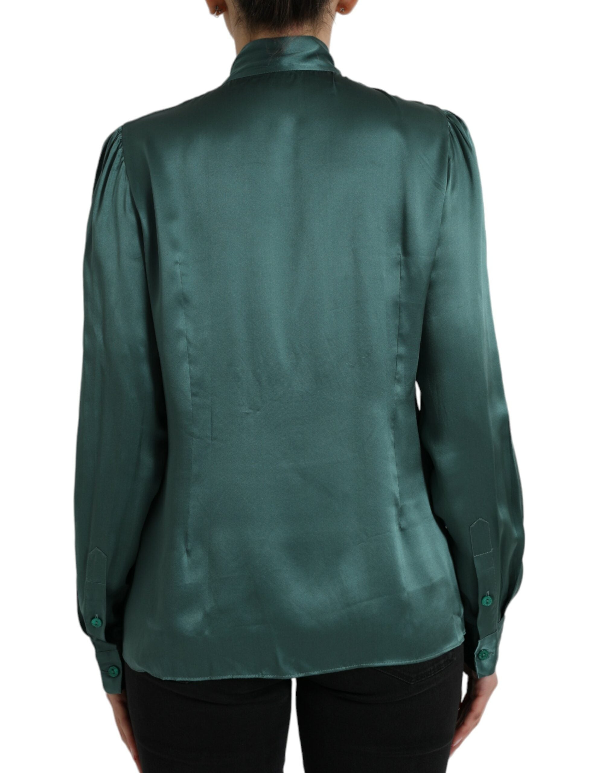 Dolce &amp; Gabbana Elegantes dunkelgrünes Seidenblusentop