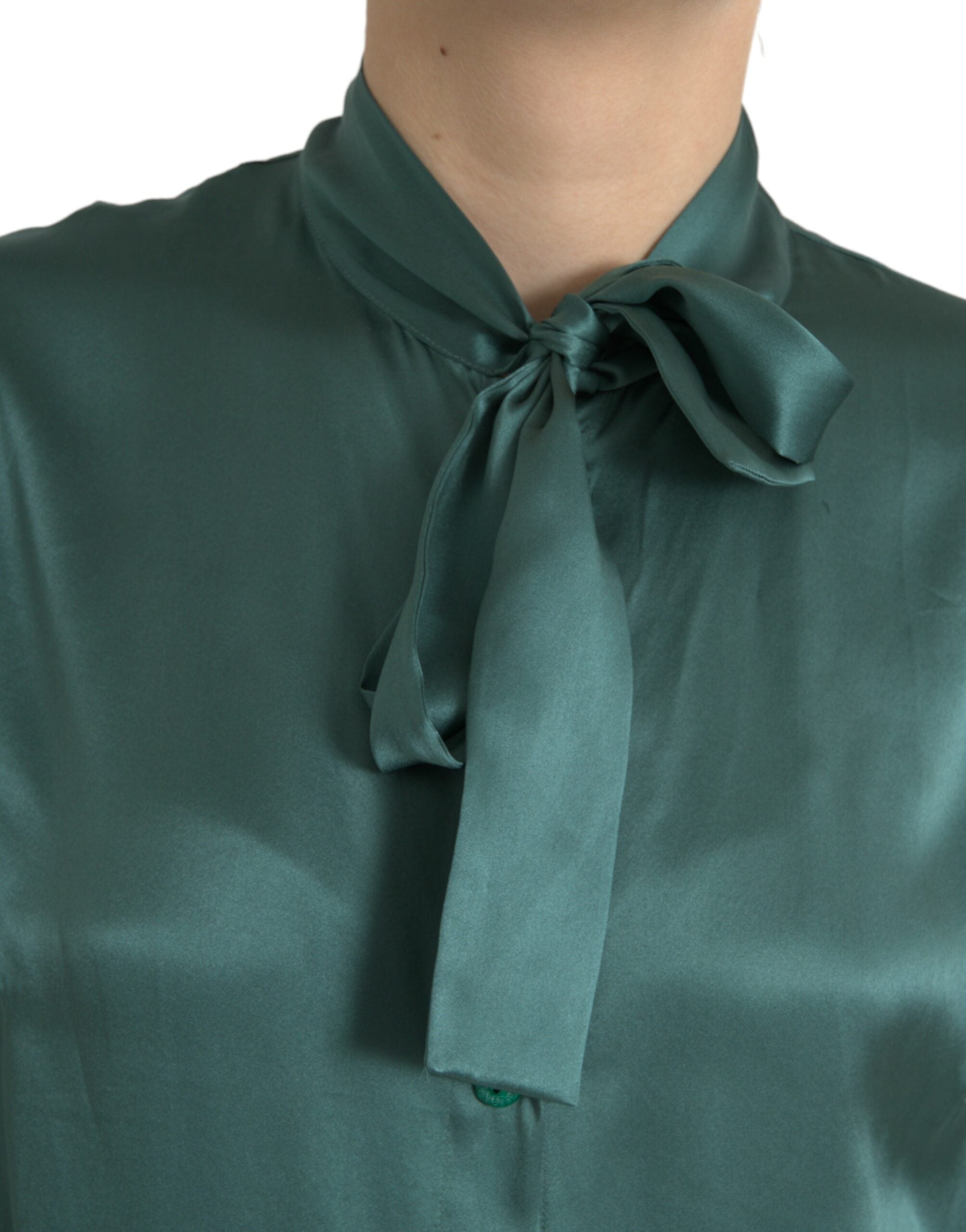 Dolce &amp; Gabbana Elegantes dunkelgrünes Seidenblusentop