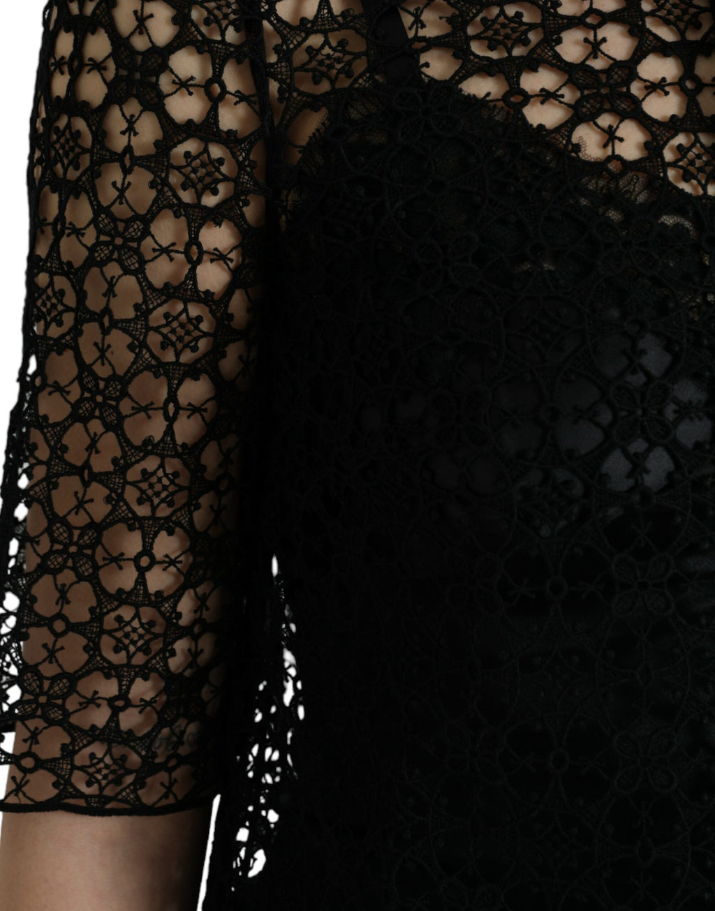 Dolce & Gabbana Black Floral Lace Short Sleeves Blouse Top