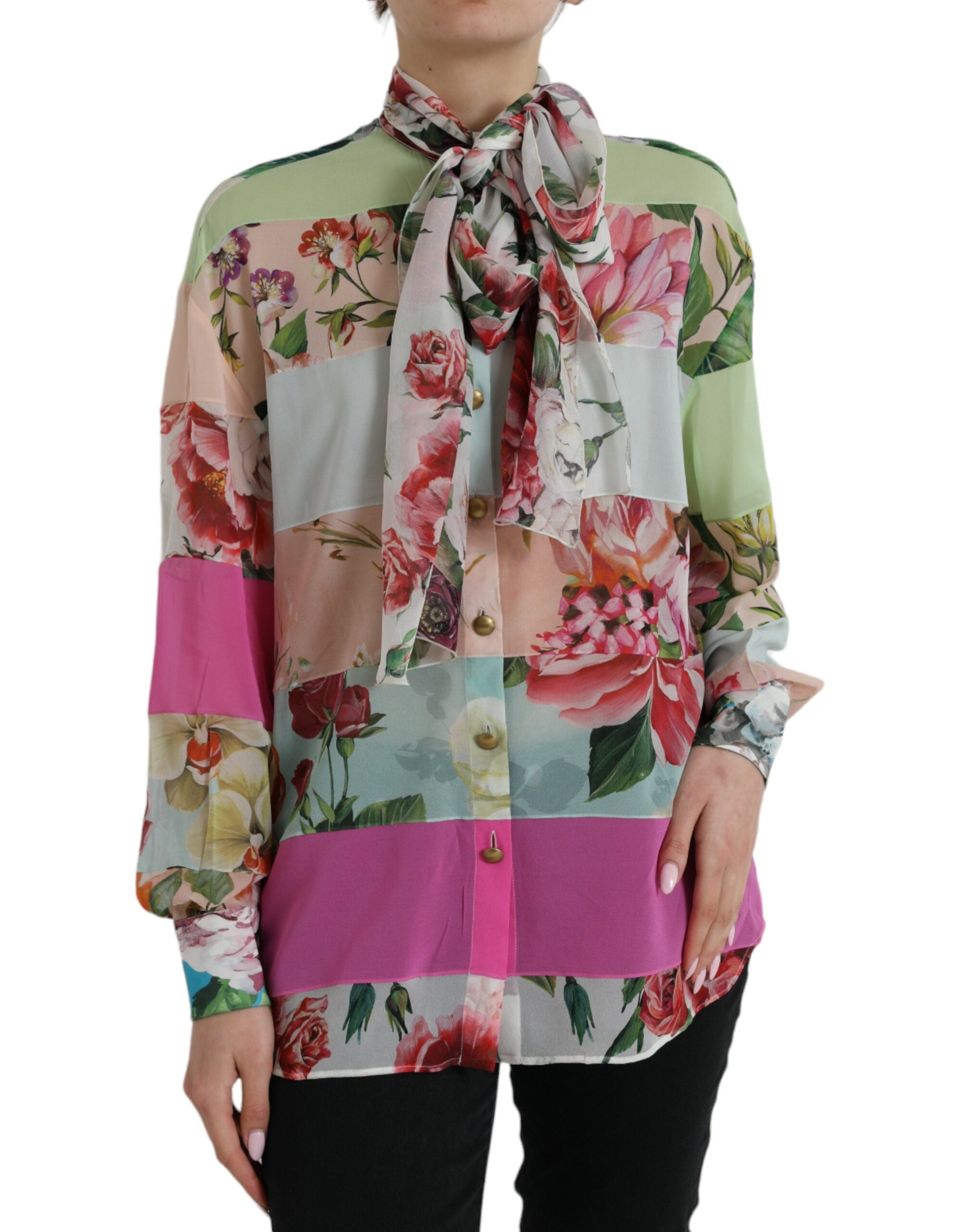 Dolce &amp; Gabbana Elegantes, mehrfarbiges Langarmtop aus Seidenmischung