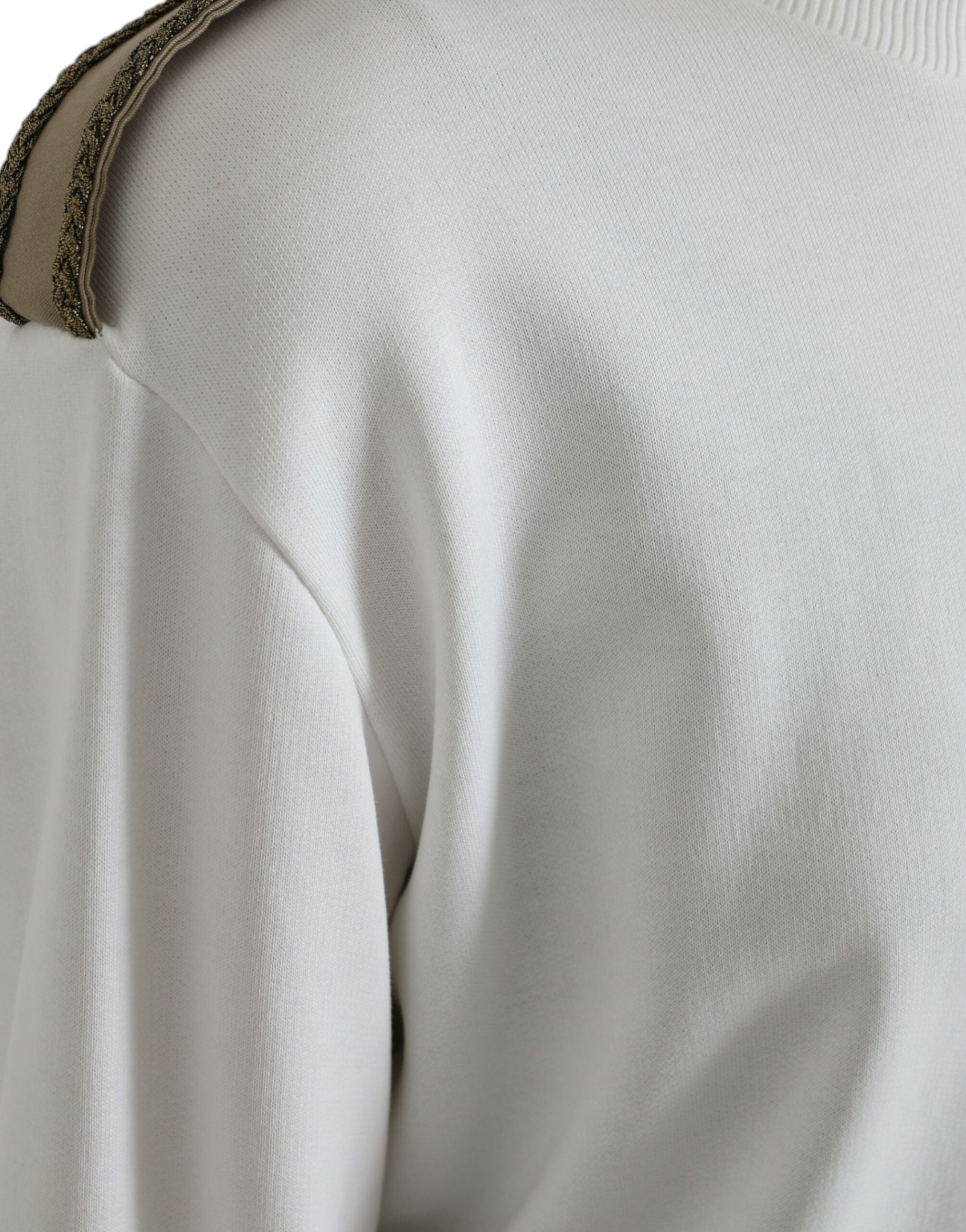 Dolce & Gabbana White Floral Cotton Crew Neck Pullover Sweater