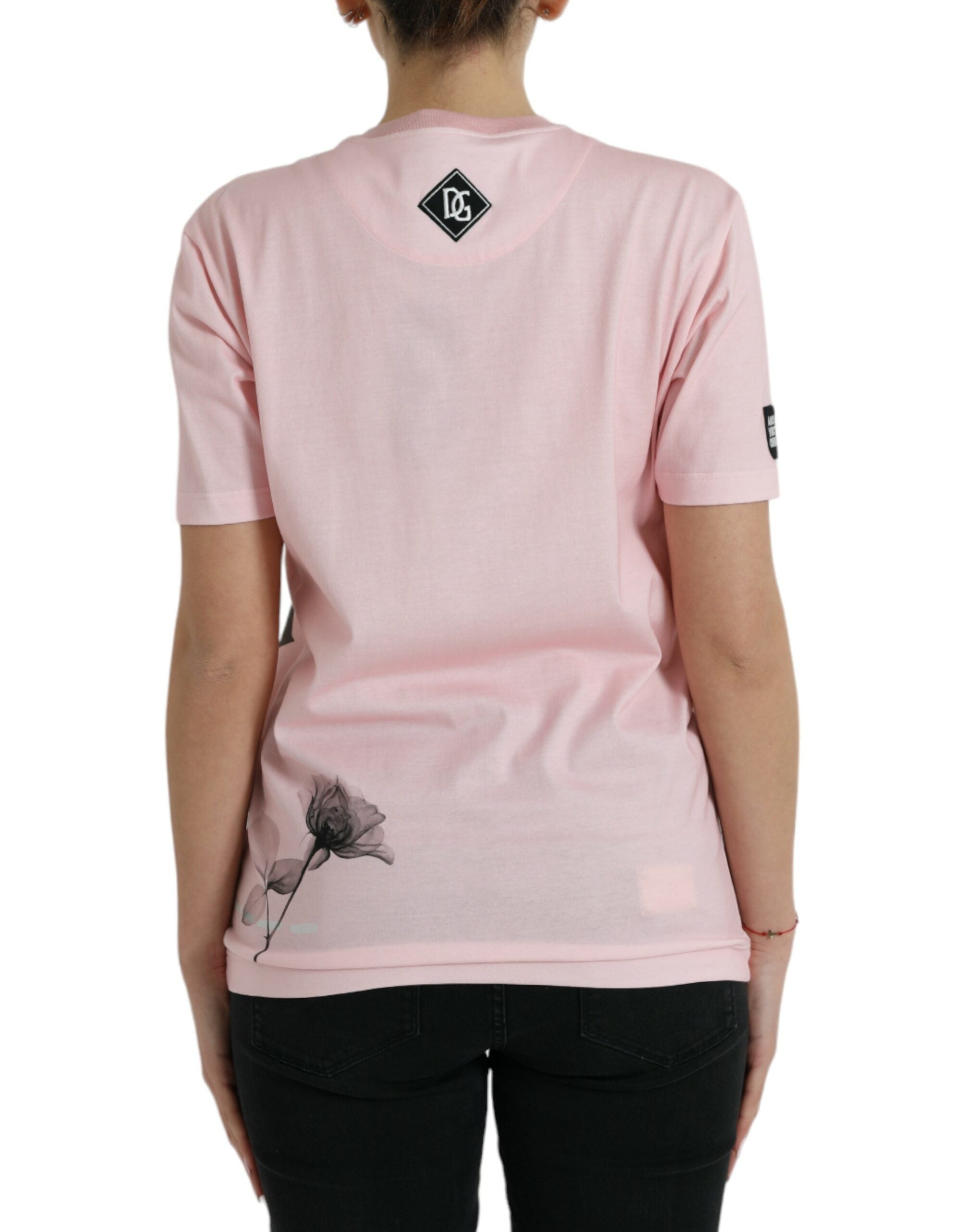 Dolce &amp; Gabbana – Rosafarbenes T-Shirt aus Baumwolle mit kurzen Ärmeln und Blumendruck