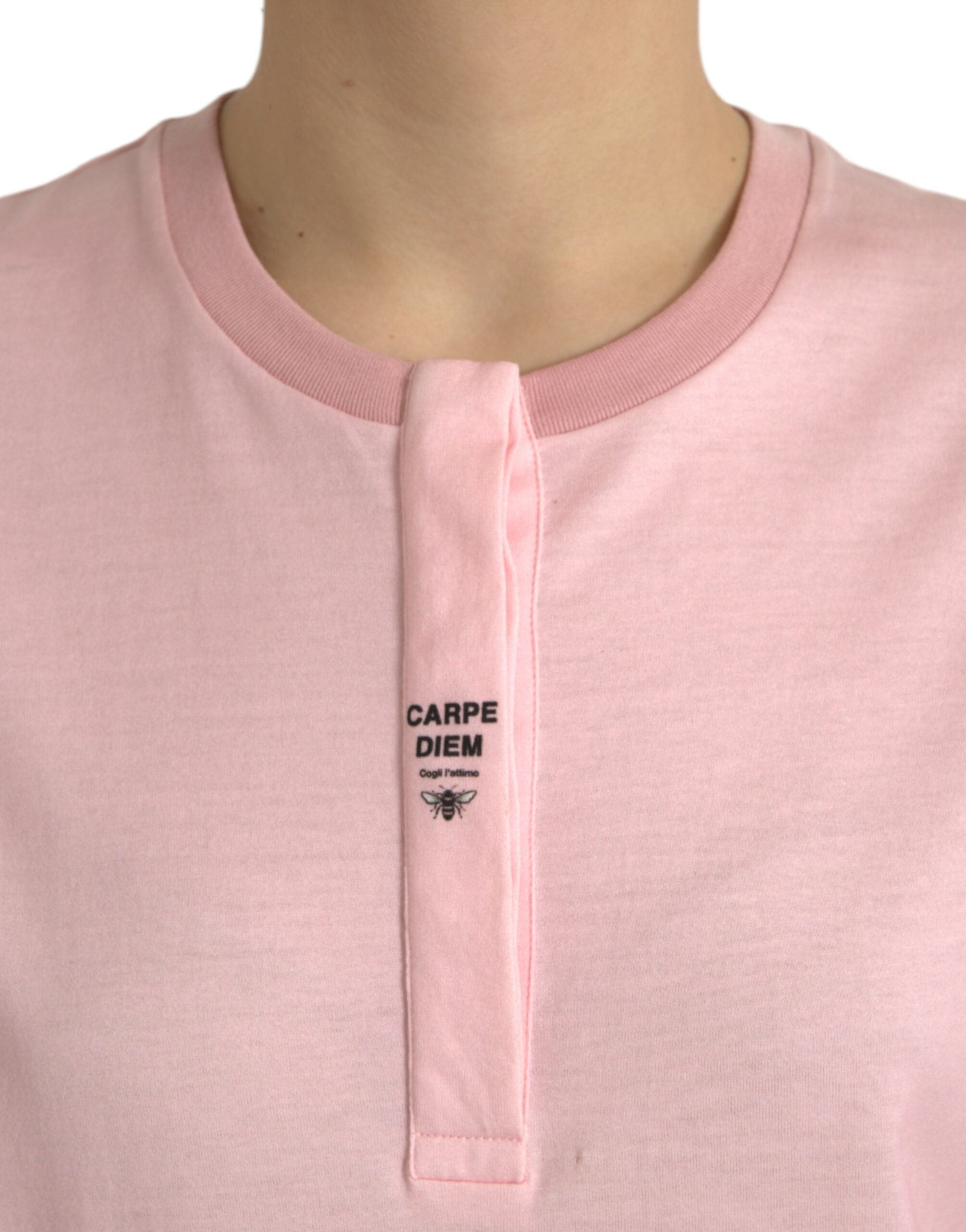 Dolce &amp; Gabbana – Rosafarbenes T-Shirt aus Baumwolle mit kurzen Ärmeln und Blumendruck