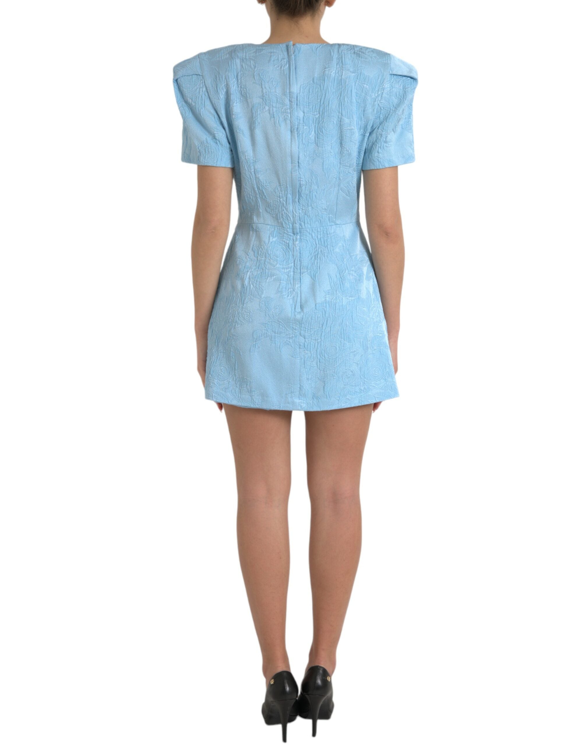 Dolce &amp; Gabbana Elegantes himmelblaues Jacquard-Minikleid mit Blumenmuster