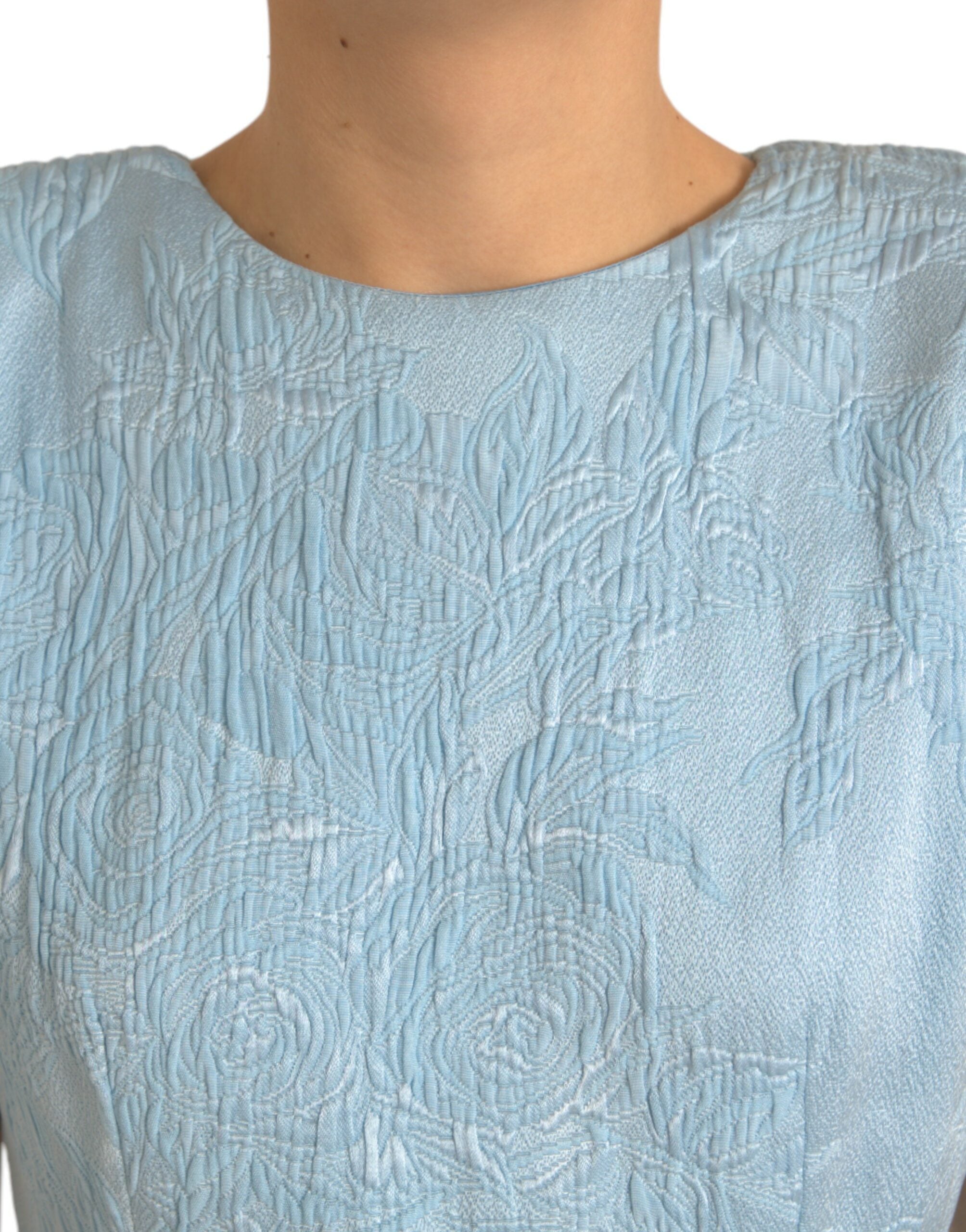 Dolce &amp; Gabbana Elegantes himmelblaues Jacquard-Minikleid mit Blumenmuster