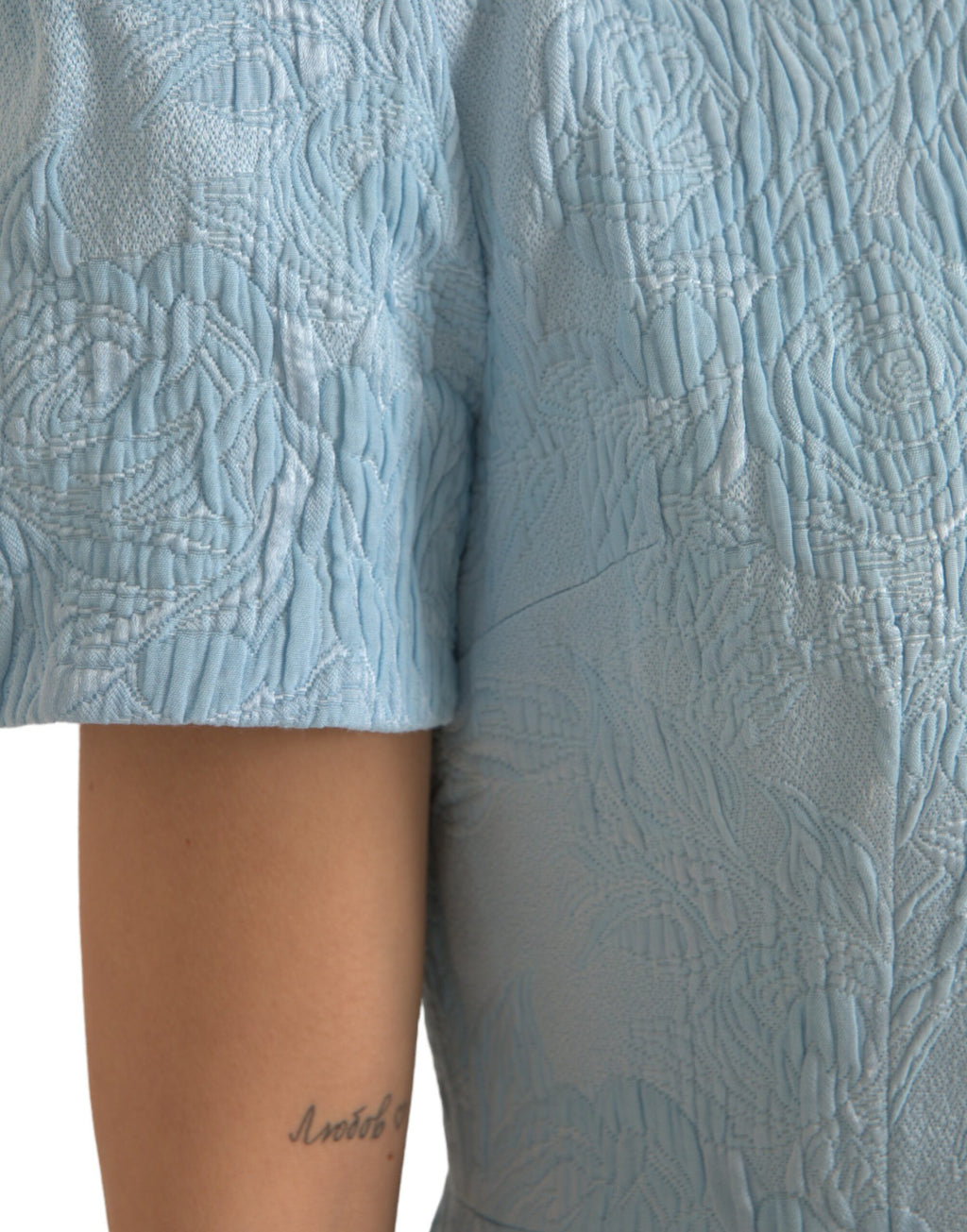 Dolce &amp; Gabbana Elegantes himmelblaues Jacquard-Minikleid mit Blumenmuster