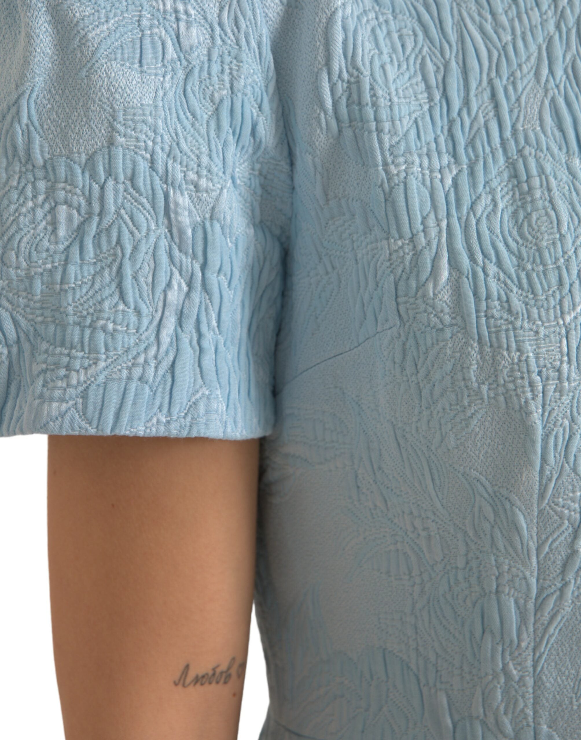 Dolce &amp; Gabbana Elegantes himmelblaues Jacquard-Minikleid mit Blumenmuster