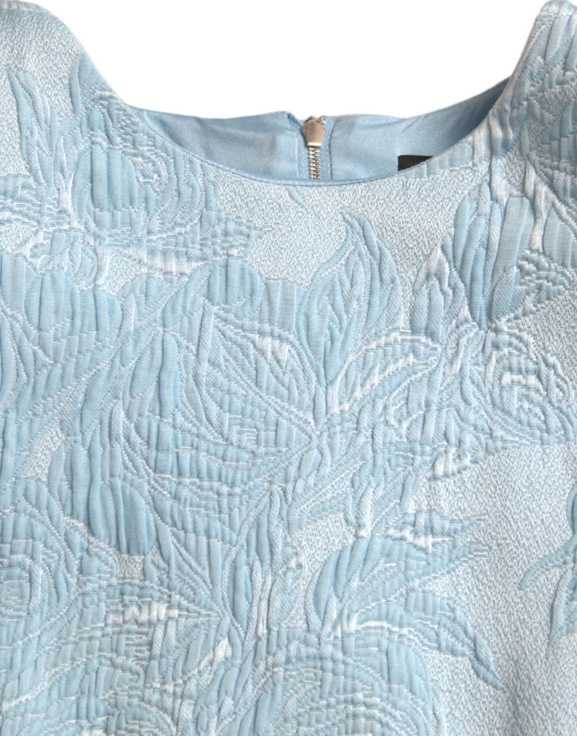 Dolce &amp; Gabbana Elegantes himmelblaues Jacquard-Minikleid mit Blumenmuster