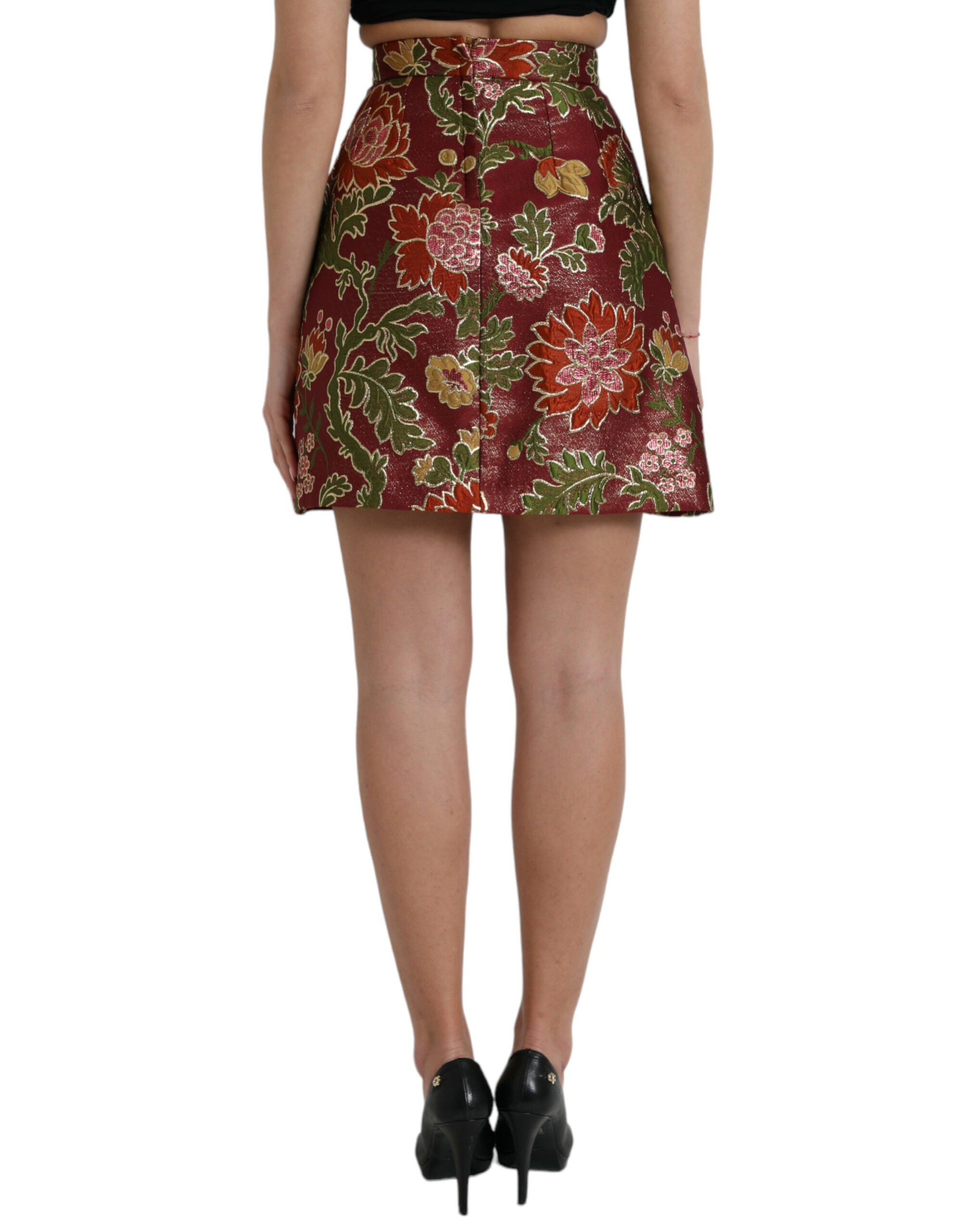 Dolce &amp; Gabbana – Kastanienbrauner Jacquard-Minirock mit Blumenmuster